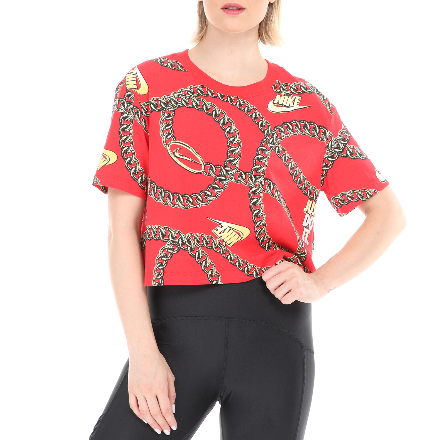 NIKE - Γυναικείο t-shirt NSW TEE GLAM DUNK CROP κόκκινο χρυσό Γυναικεία/Ρούχα/Αθλητικά/T-shirt-Τοπ