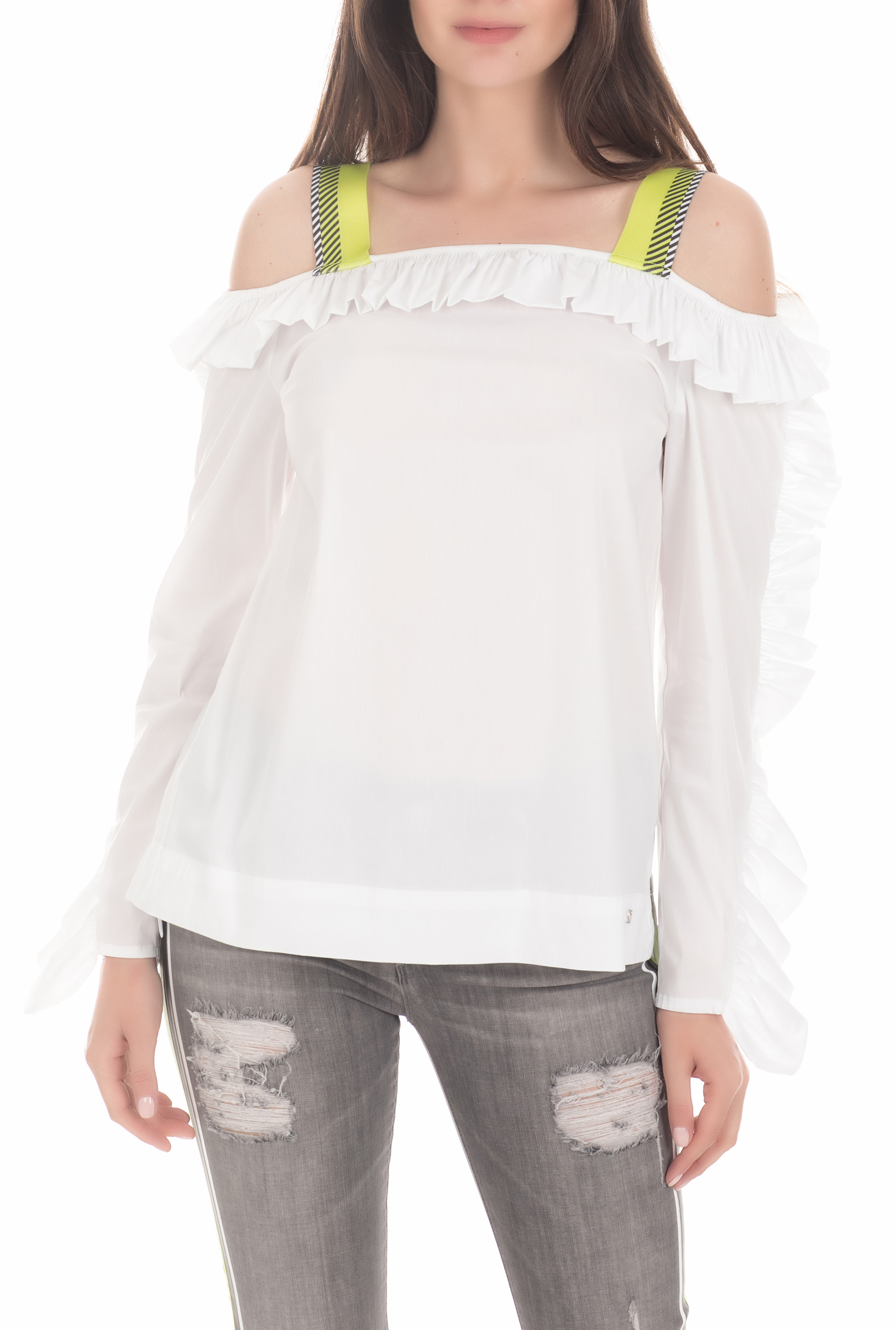 Γυναικεία/Ρούχα/Μπλούζες/Μακρυμάνικες BYBLOS - Γυναικεία μπλούζα BYBLOS OPEN SHOULDER λευκή