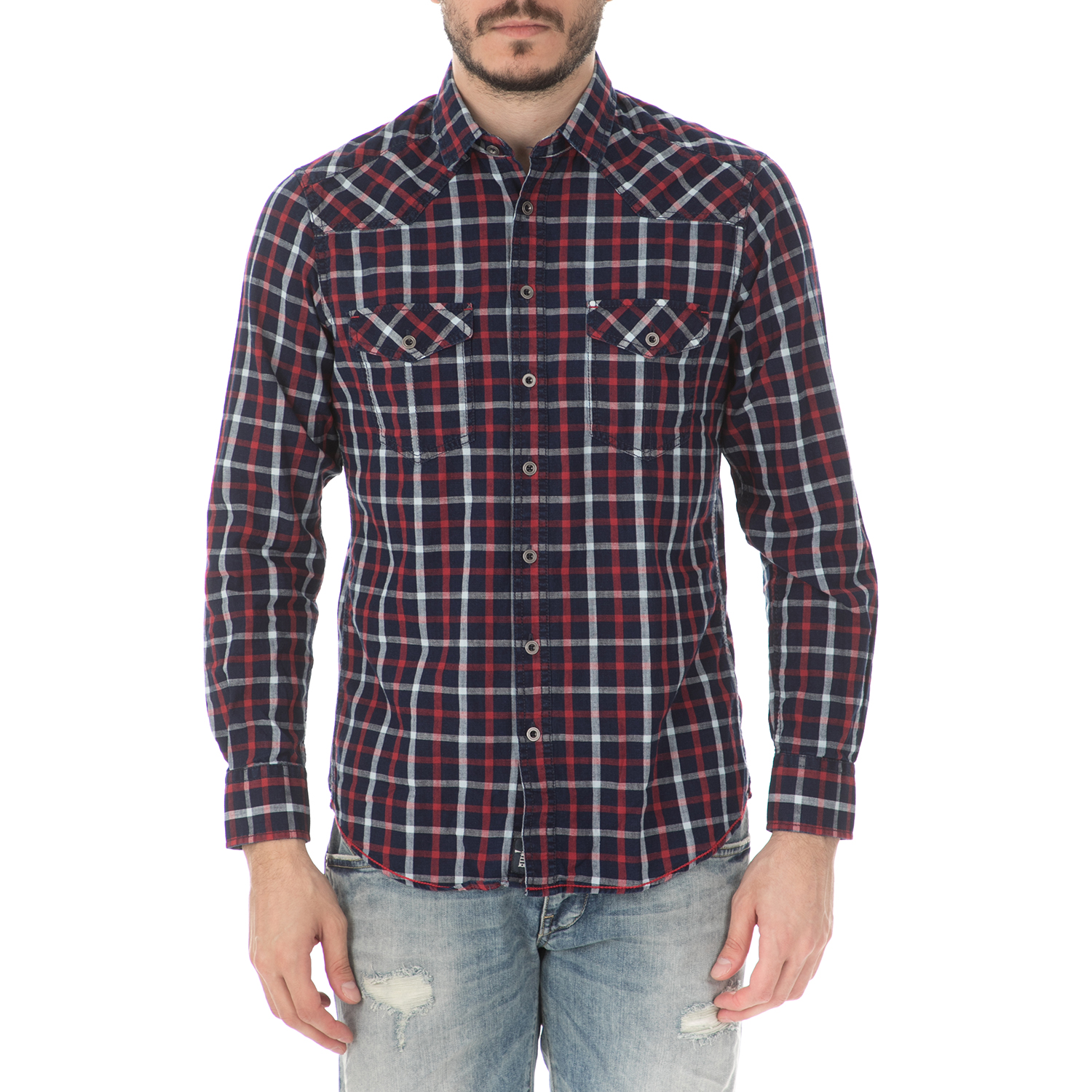 Ανδρικά/Ρούχα/Πουκάμισα/Μακρυμάνικα HAMPTONS - Ανδρικό μακρυμάνικο πουκάμισο HAMPTONS CLASSIC CHECK μπλε-κόκκινο