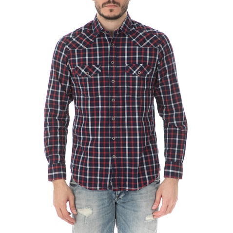 HAMPTONS-Ανδρικό μακρυμάνικο πουκάμισο  HAMPTONS CLASSIC CHECK μπλε-κόκκινο
