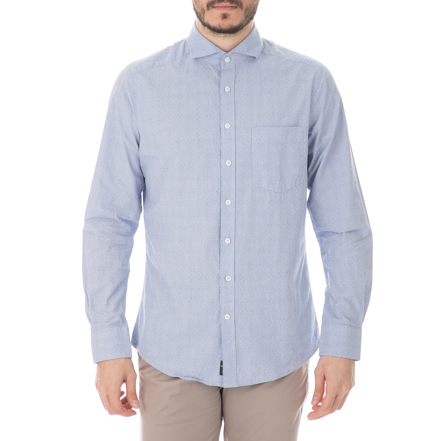 Ανδρικά/Ρούχα/Πουκάμισα/Μακρυμάνικα HAMPTONS - Ανδρικό μακρυμάνικο πουκάμισο HAMPTONS MICRO CHECK γαλάζιο