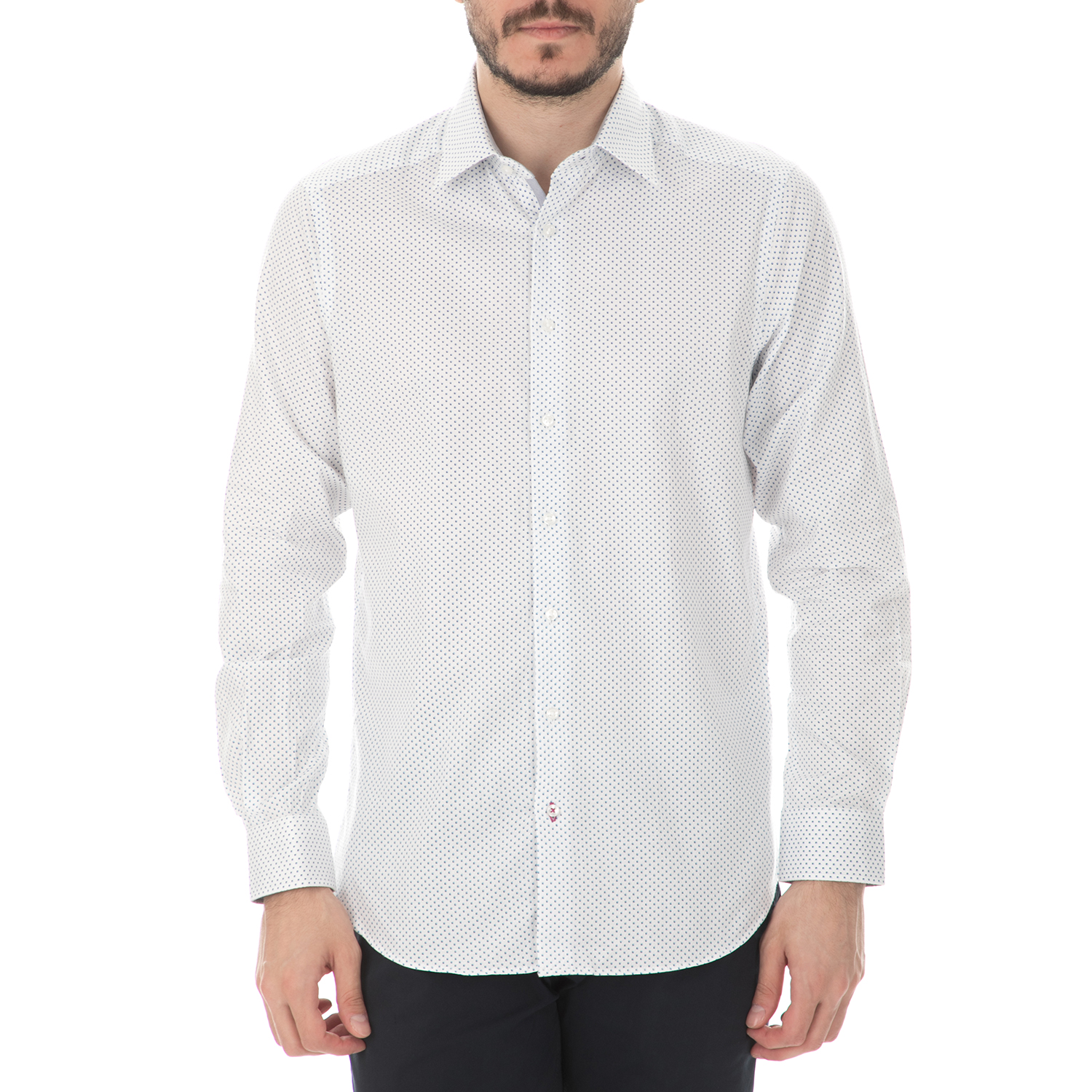 HAMPTONS Ανδρικό μακρυμάνικο πουκάμισο HAMPTONS MICRODESIGN λευκό