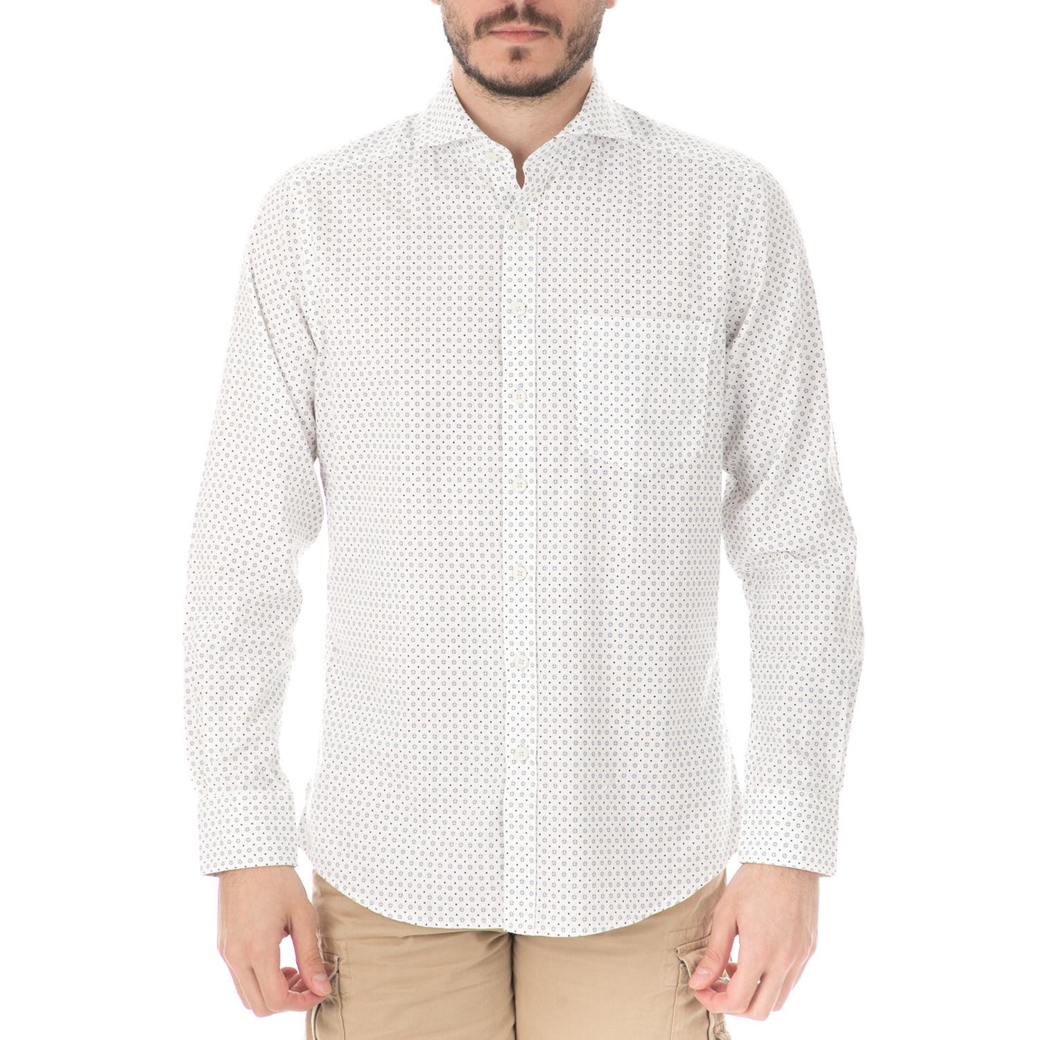 HAMPTONS Ανδρικό μακρυμάνικο πουκάμισο HAMPTONS MICRODESIGN λευκό