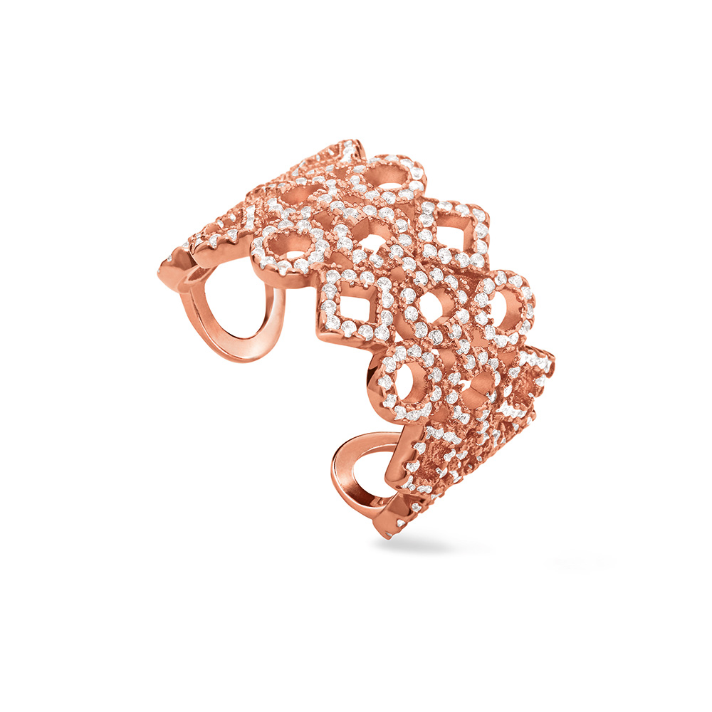 FOLLI FOLLIE - Ασημένιο φαρδύ δαχτυλίδι FOLLI FOLLIE ροζ χρυσό Γυναικεία/Αξεσουάρ/Κοσμήματα/Βραχιόλια