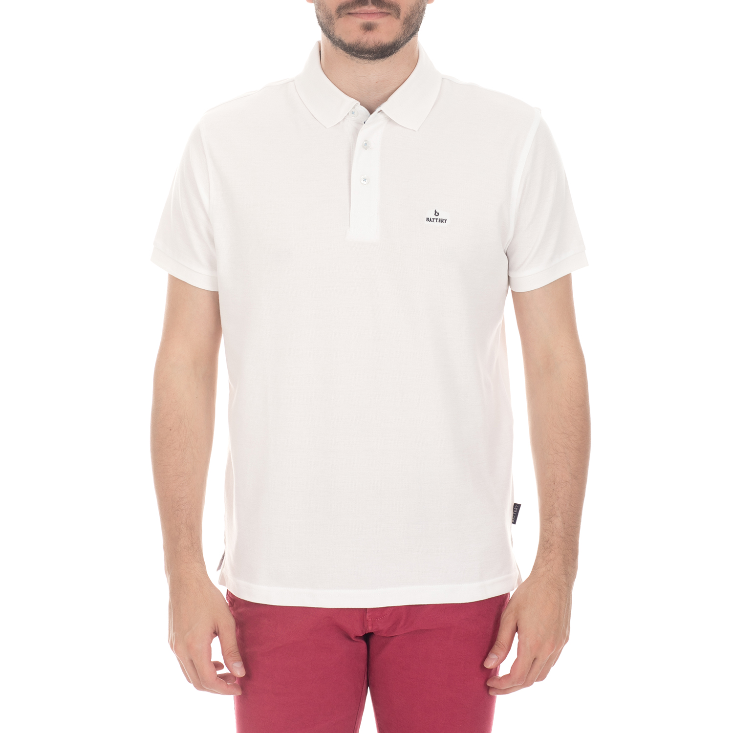 BATTERY - Ανδρική μπλούζα BATTERY λευκή Ανδρικά/Ρούχα/Μπλούζες/Πόλο