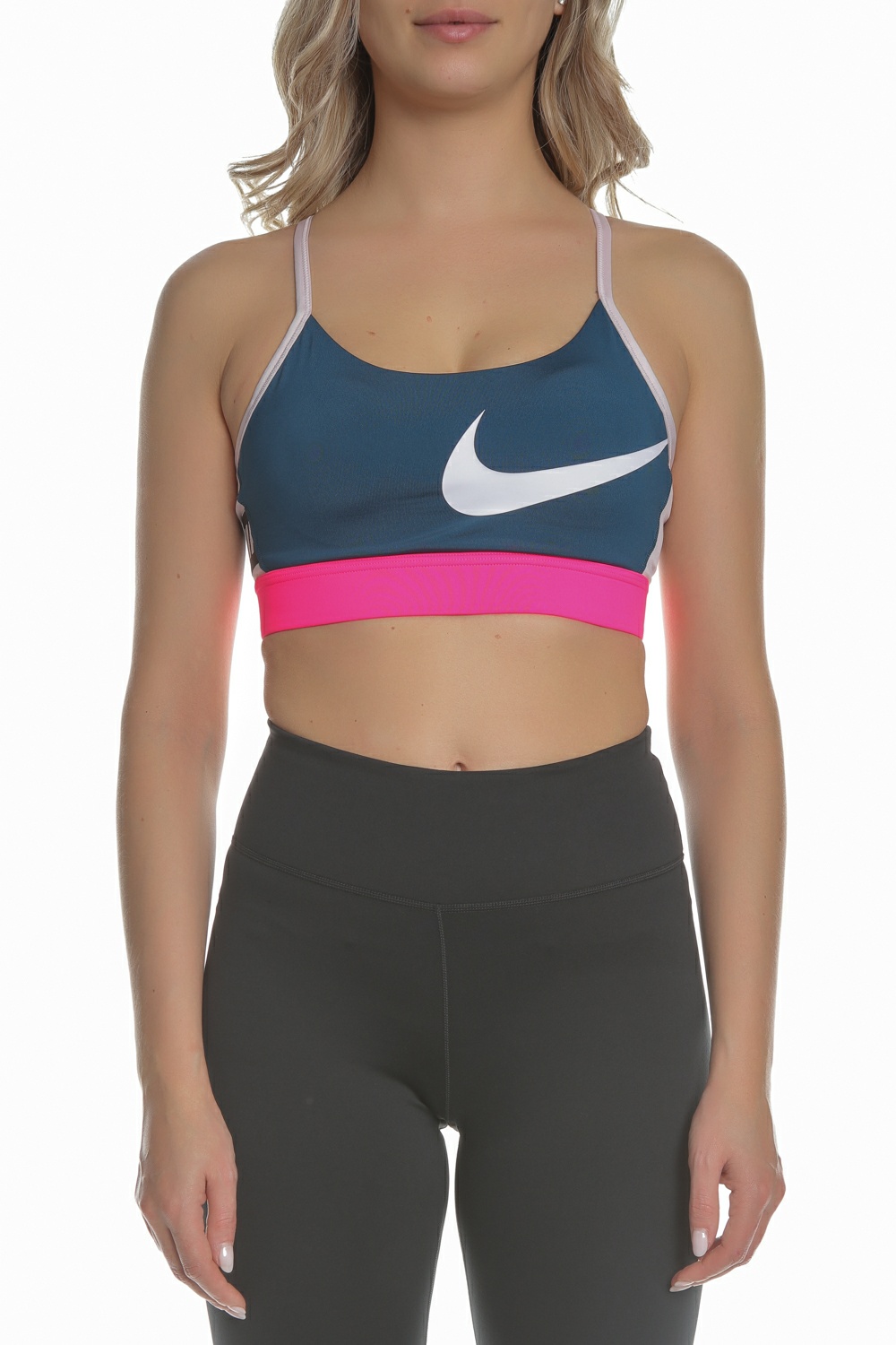 NIKE - Γυναικείο αθλητικό μπουστάκι NIKE ICNCLSH BRA LIGHT μπλε ροζ Γυναικεία/Ρούχα/Αθλητικά/Μπουστάκια