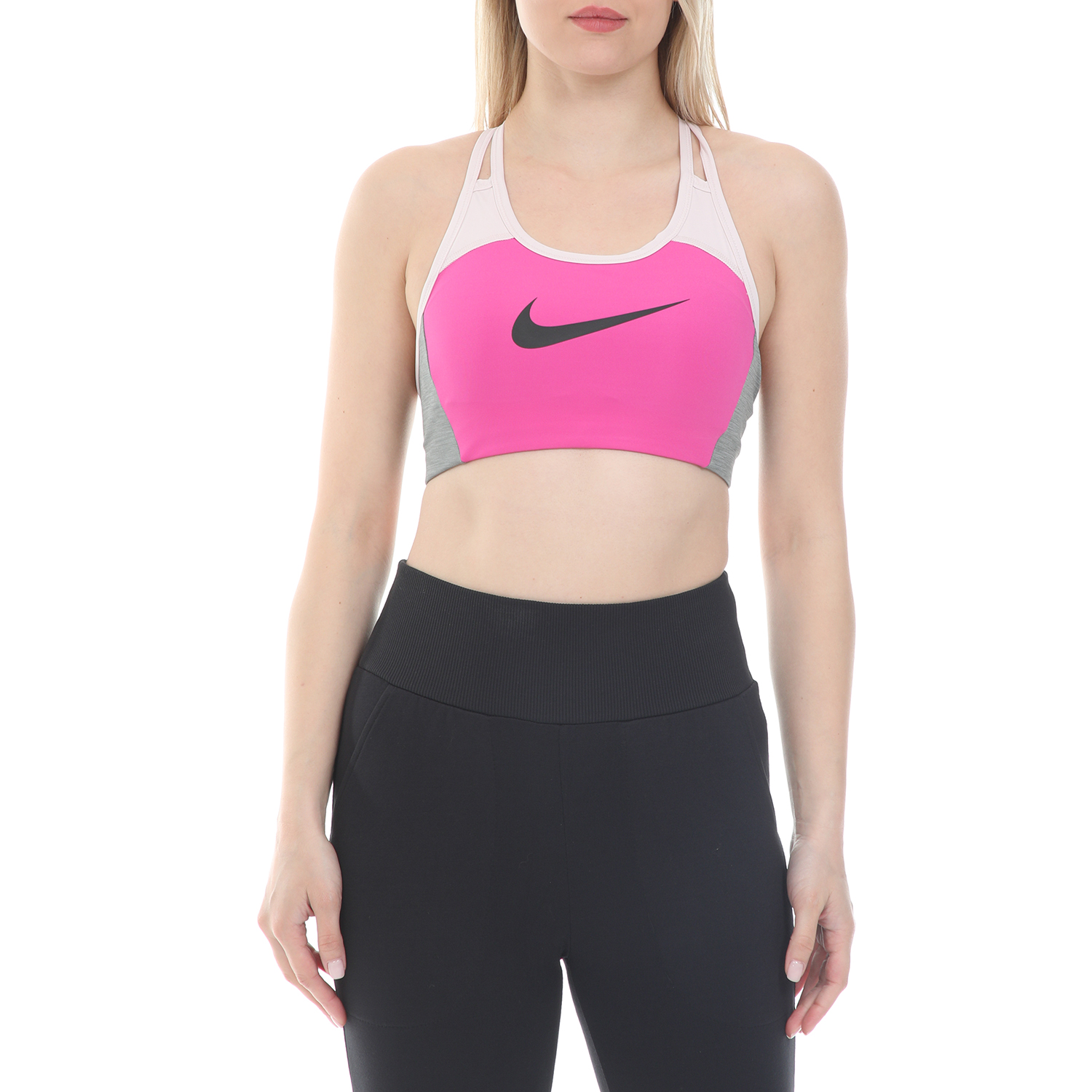 Γυναικεία/Ρούχα/Αθλητικά/Μπουστάκια NIKE - Γυναικείο αθλητικό μπουστάκι NIKE SWOOSH LOGO BRA PAD ροζ γκρι