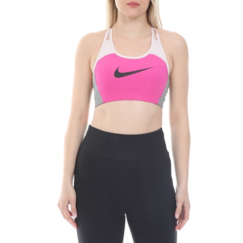 NIKE-Γυναικείο αθλητικό μπουστάκι NIKE SWOOSH LOGO BRA PAD ροζ γκρι