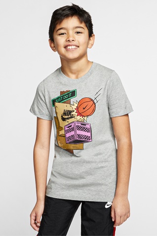 NIKE-Παιδικό t-shirt NIKE BBALL STREET γκρι