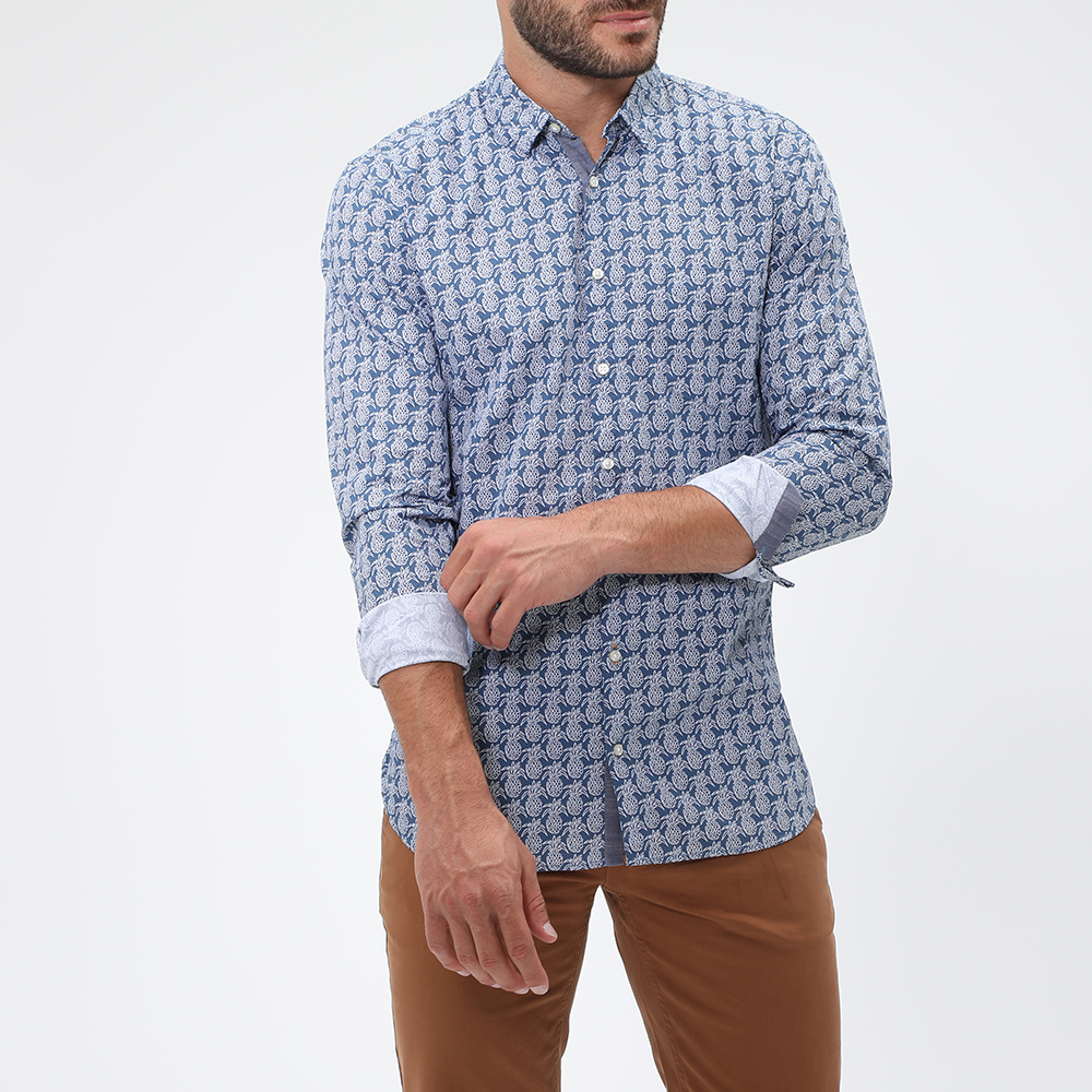 Ανδρικά/Ρούχα/Πουκάμισα/Μακρυμάνικα BOSS - Ανδρικό πουκάμισο BOSS Cattitude μπλε λευκό