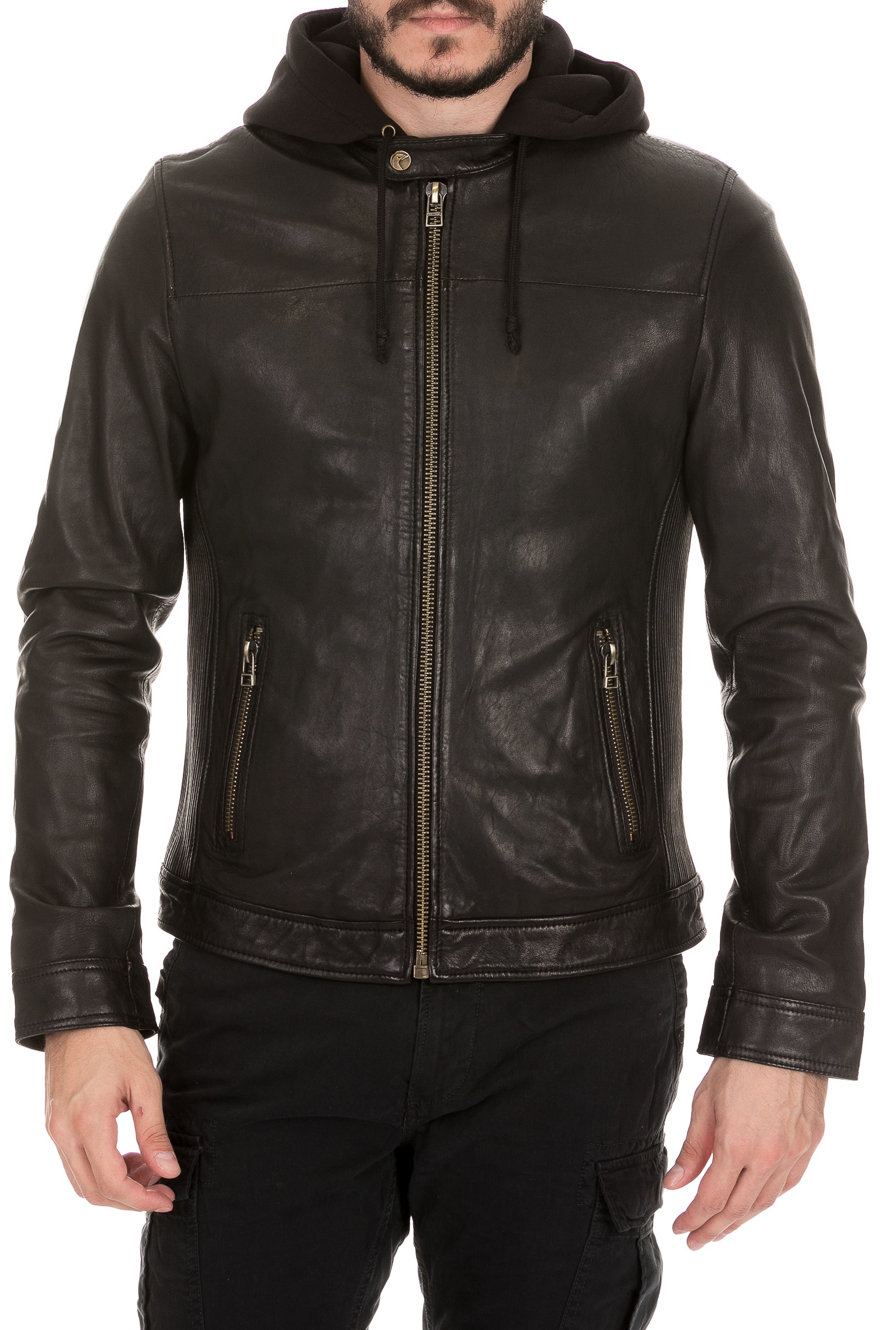 GOOSECRAFT Ανδρικό δερμάτινο jacket GOOSECRAFT BRADLEY BIKER μαύρο