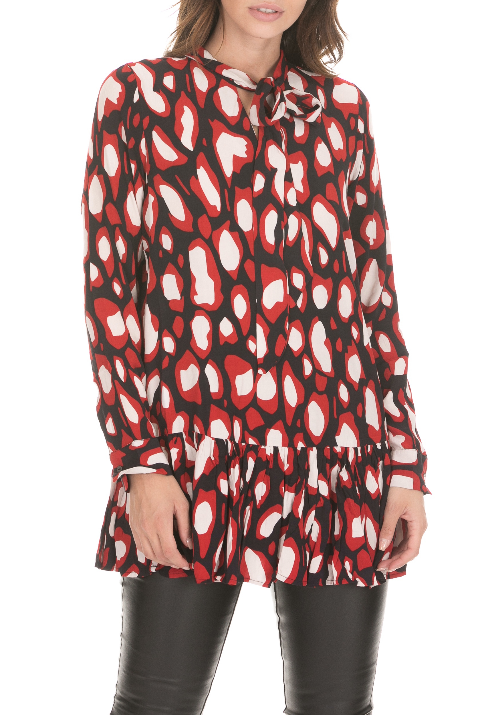 Γυναικεία/Ρούχα/Μπλούζες/Μακρυμάνικες GARCIA JEANS - Γυναικεία μπλούζα GARCIA JEANS κόκκινη μαύρη