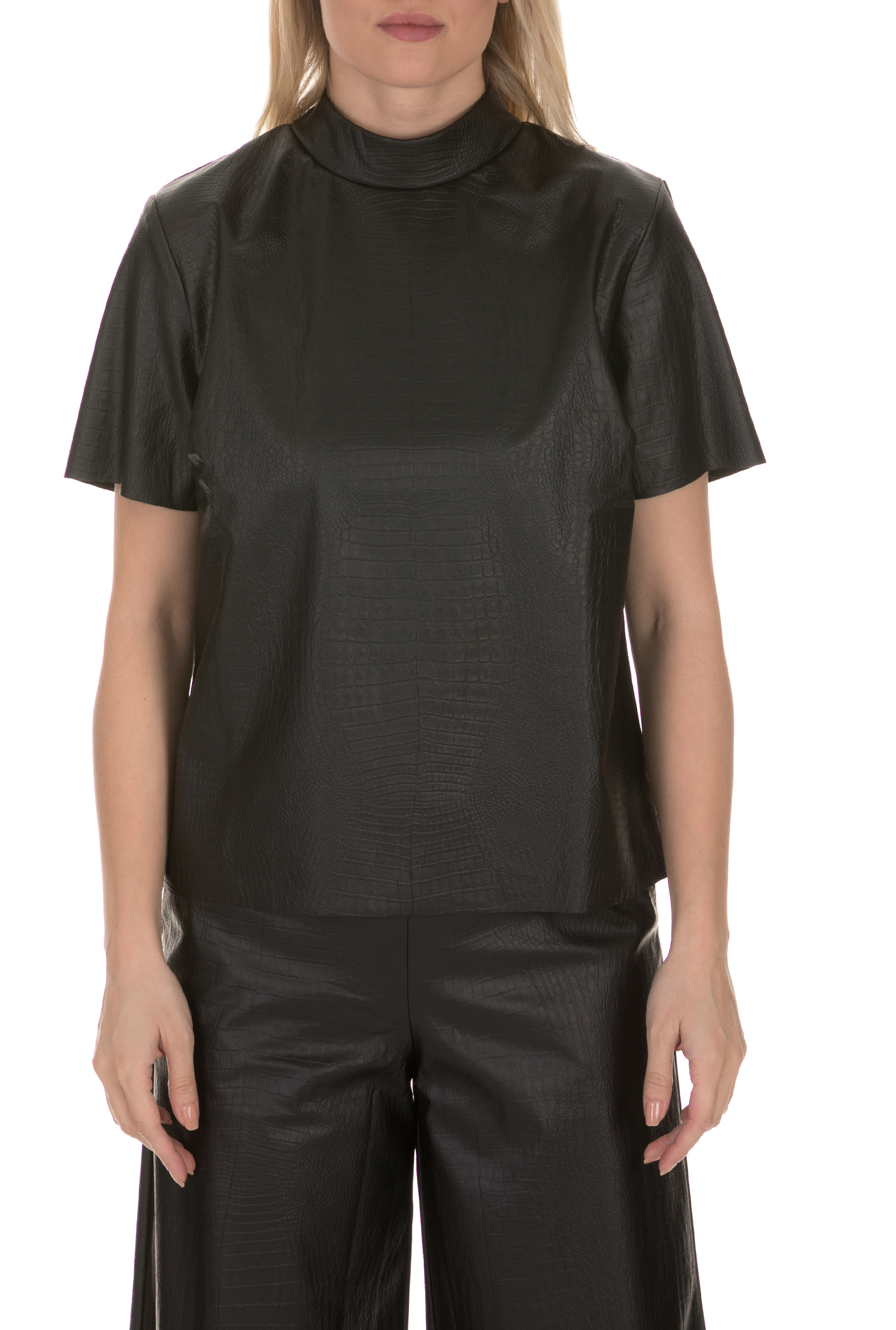Γυναικεία/Ρούχα/Μπλούζες/Κοντομάνικες LA DOLLS - Γυναικεία δερμάτινη μπλούζα SNAKE LEATHER LA DOLLS μαύρη