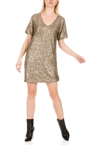 LA DOLLS-Γυναικείο μίνι φόρεμα LA DOLLS TIME TO SHINE χρυσό