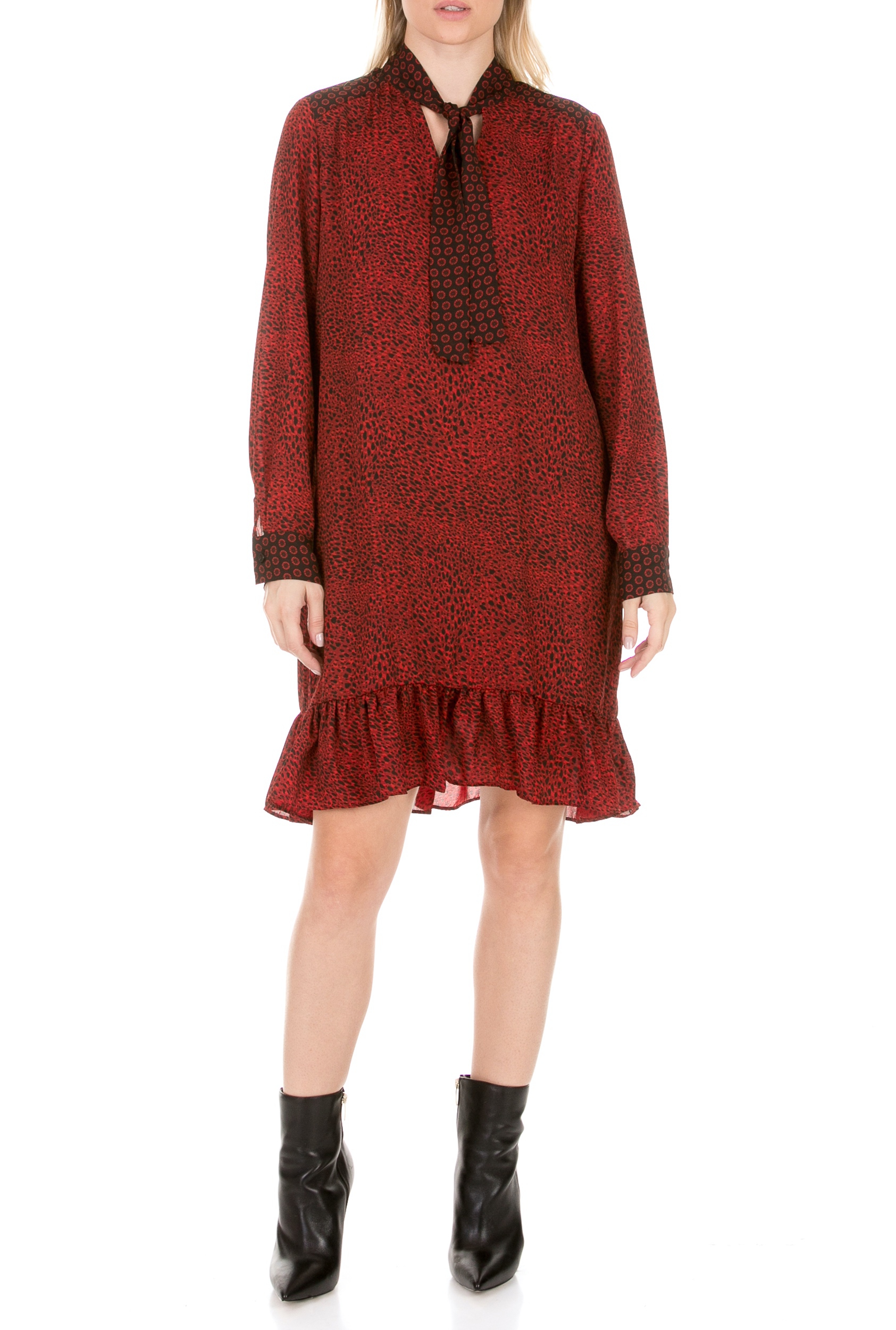 Γυναικεία/Ρούχα/Φορέματα/Μίνι LA DOLLS - Γυναικείο mini φόρεμα LA DOLLS TWO PRINTS κόκκινο μαύρο