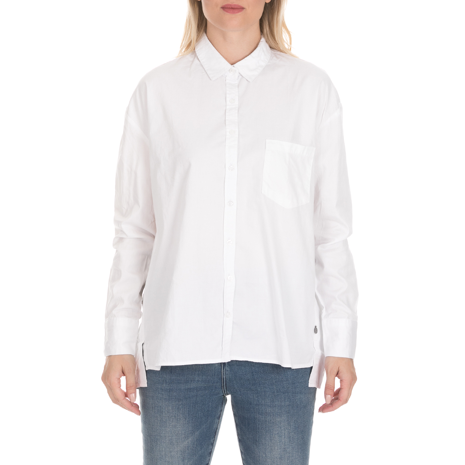Γυναικεία/Ρούχα/Πουκάμισα/Μακρυμάνικα FUNKY BUDDHA - Γυναικείο πουκάμισο FUNKY BUDDHA λευκό