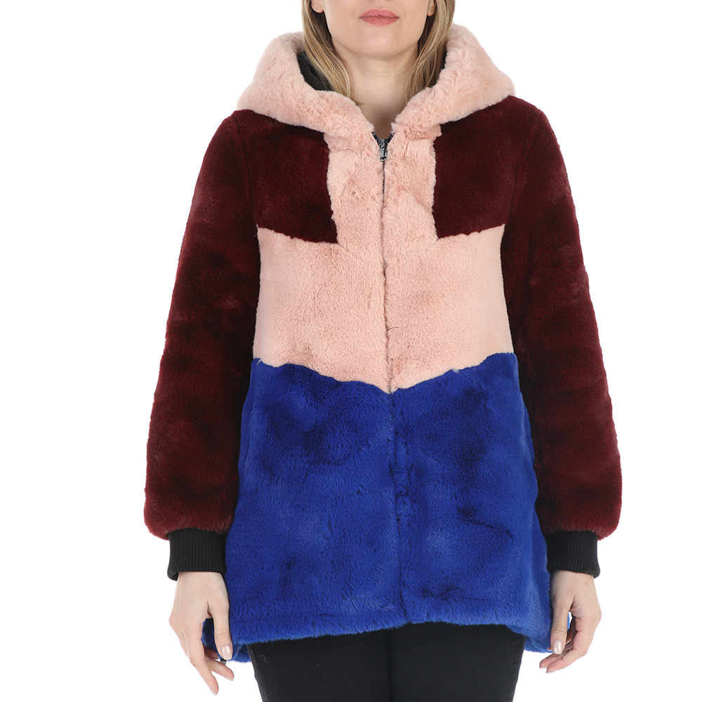 TAVUS Γυναικείο γούνινο παλτό TAVUS μπλε ροζ