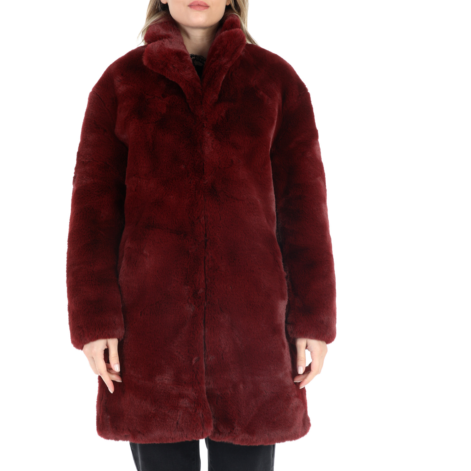 TAVUS Γυναικείο γούνινο παλτό TAVUS κόκκινο