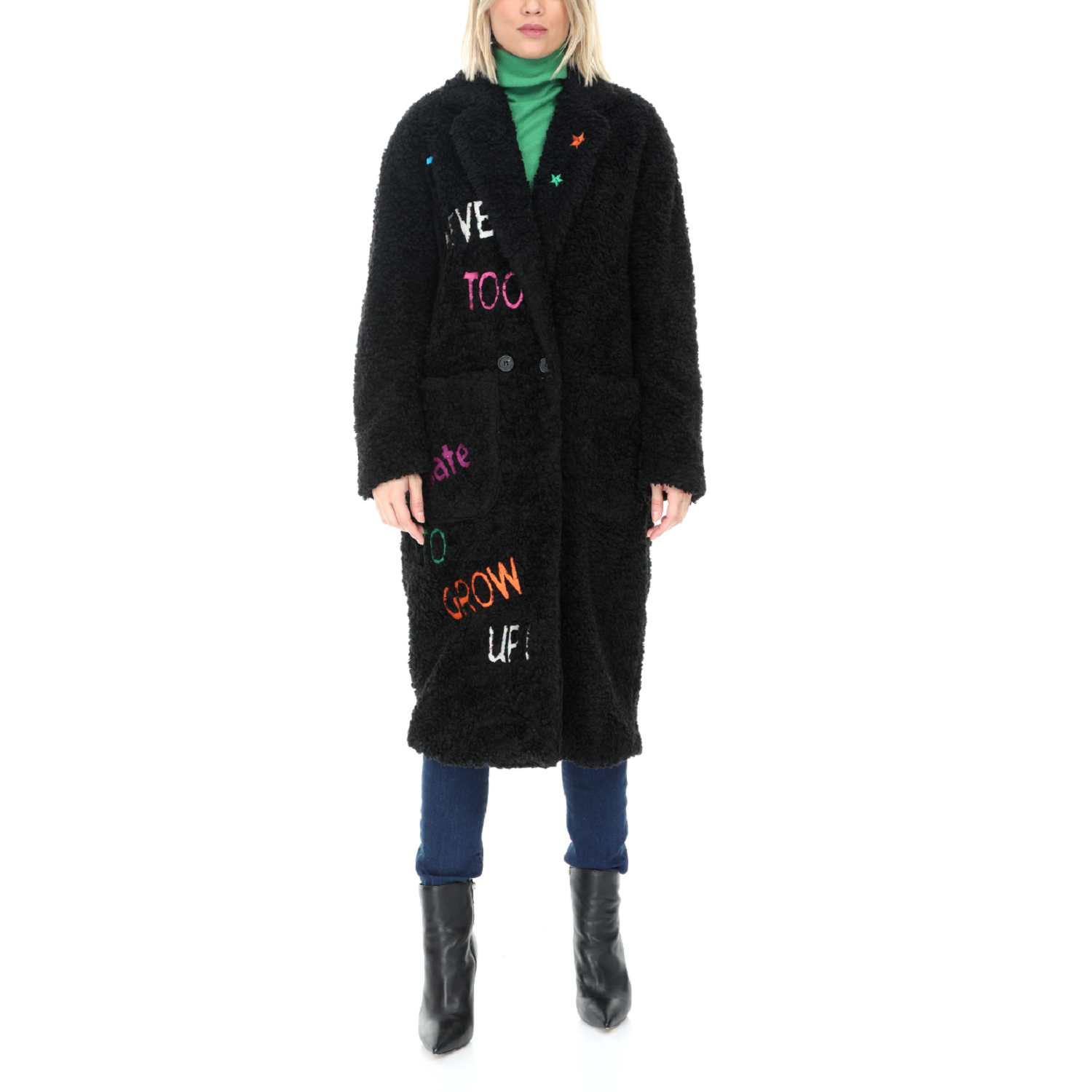 FRONTSTREET Γυναικείο γούνινο παλτό FRONTSTREET μαύρο