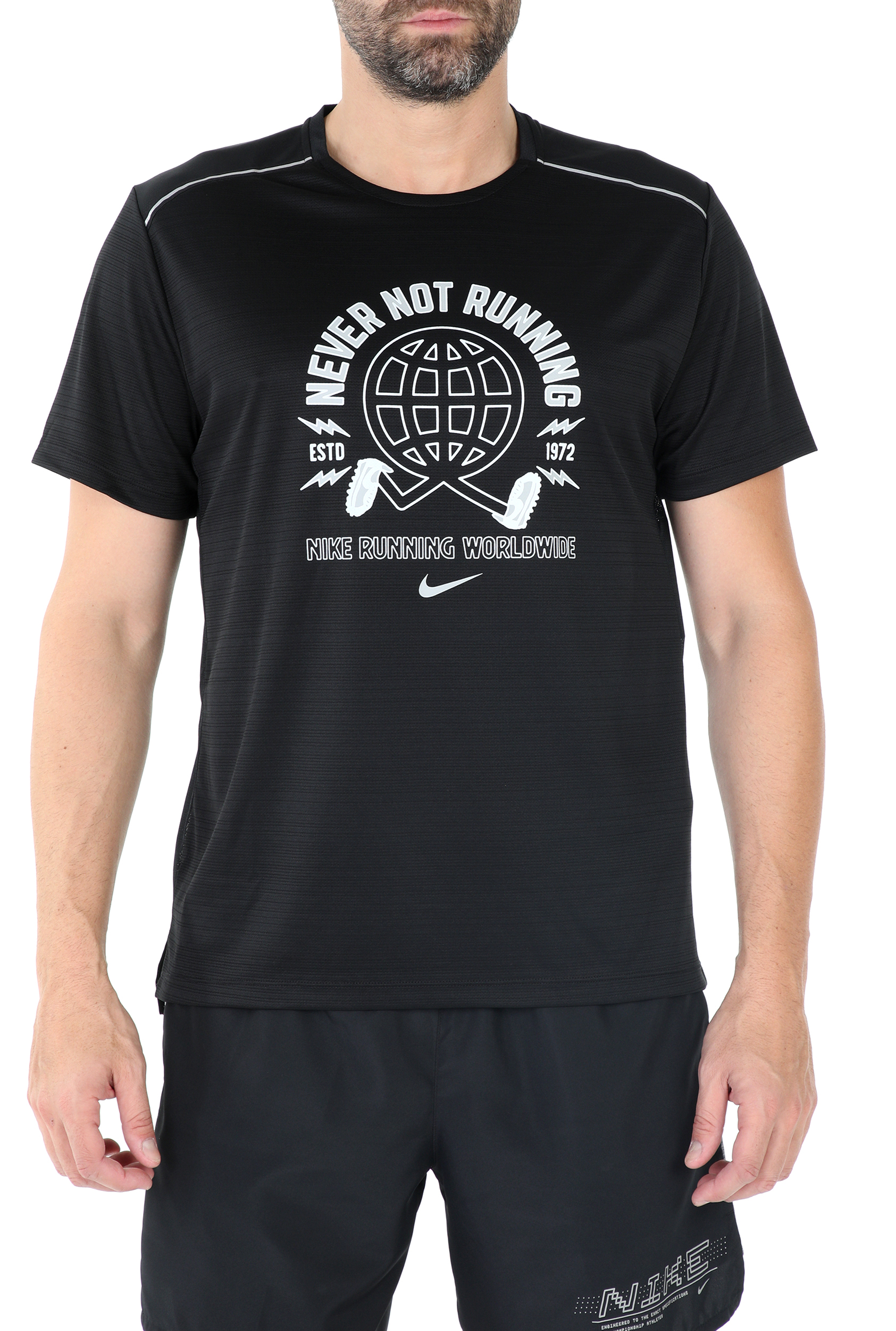 NIKE - Ανδρική μπλούζα NIKE MILER SS WILD RUN GX PO μαύρη Ανδρικά/Ρούχα/Αθλητικά/T-shirt