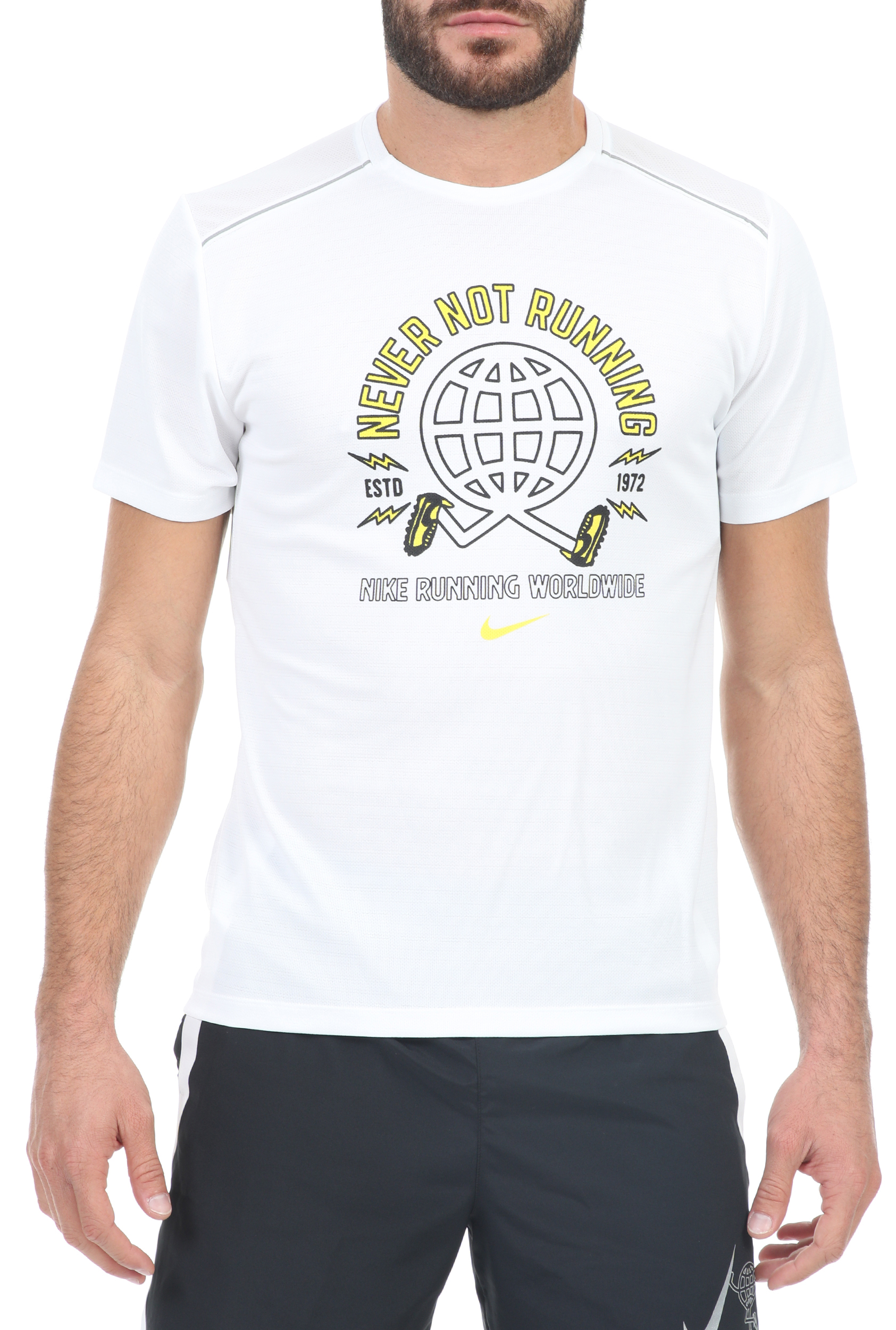 Ανδρικά/Ρούχα/Αθλητικά/T-shirt NIKE - Ανδρικό t-shirt NIKE MILER SS WILD RUN GX PO λευκό