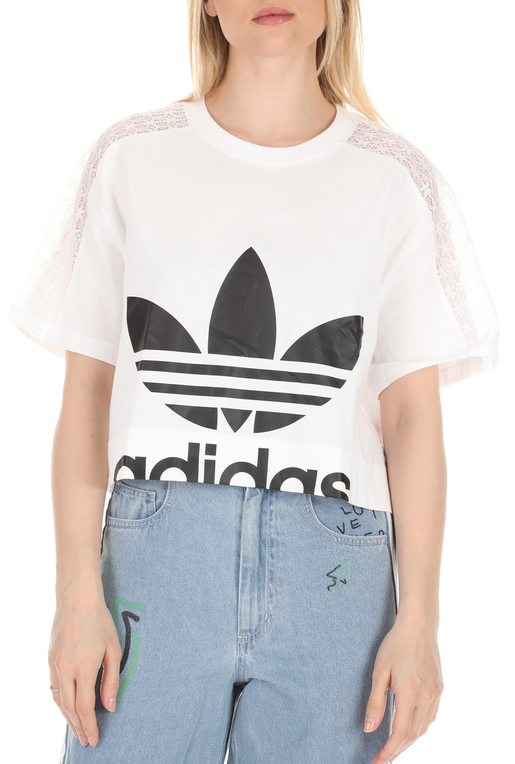 Γυναικεία/Ρούχα/Αθλητικά/T-shirt-Τοπ adidas Originals - Γυναικείο cropped t-shirt adidas Originals λευκό
