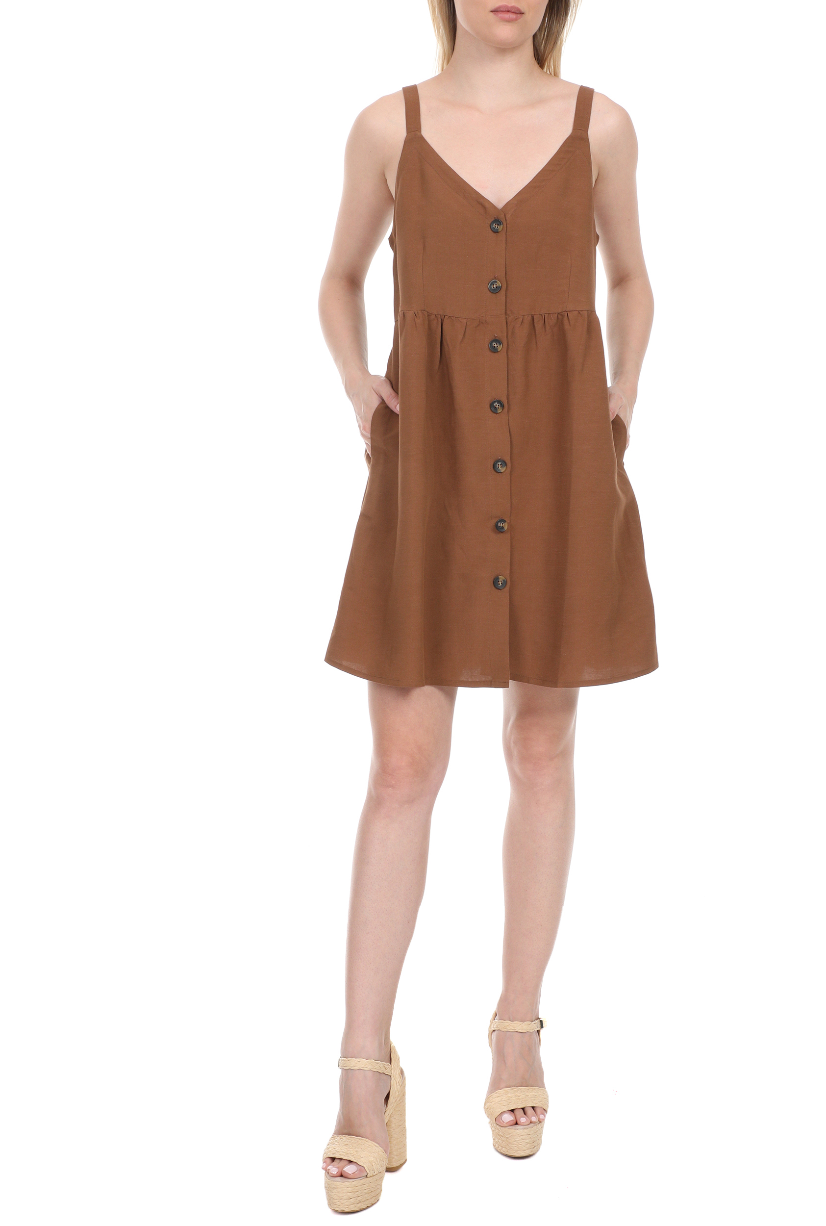 Γυναικεία/Ρούχα/Φορέματα/Μίνι LA DOLLS - Γυναικείο mini φόρεμα LA DOLLS SAFARI καφέ