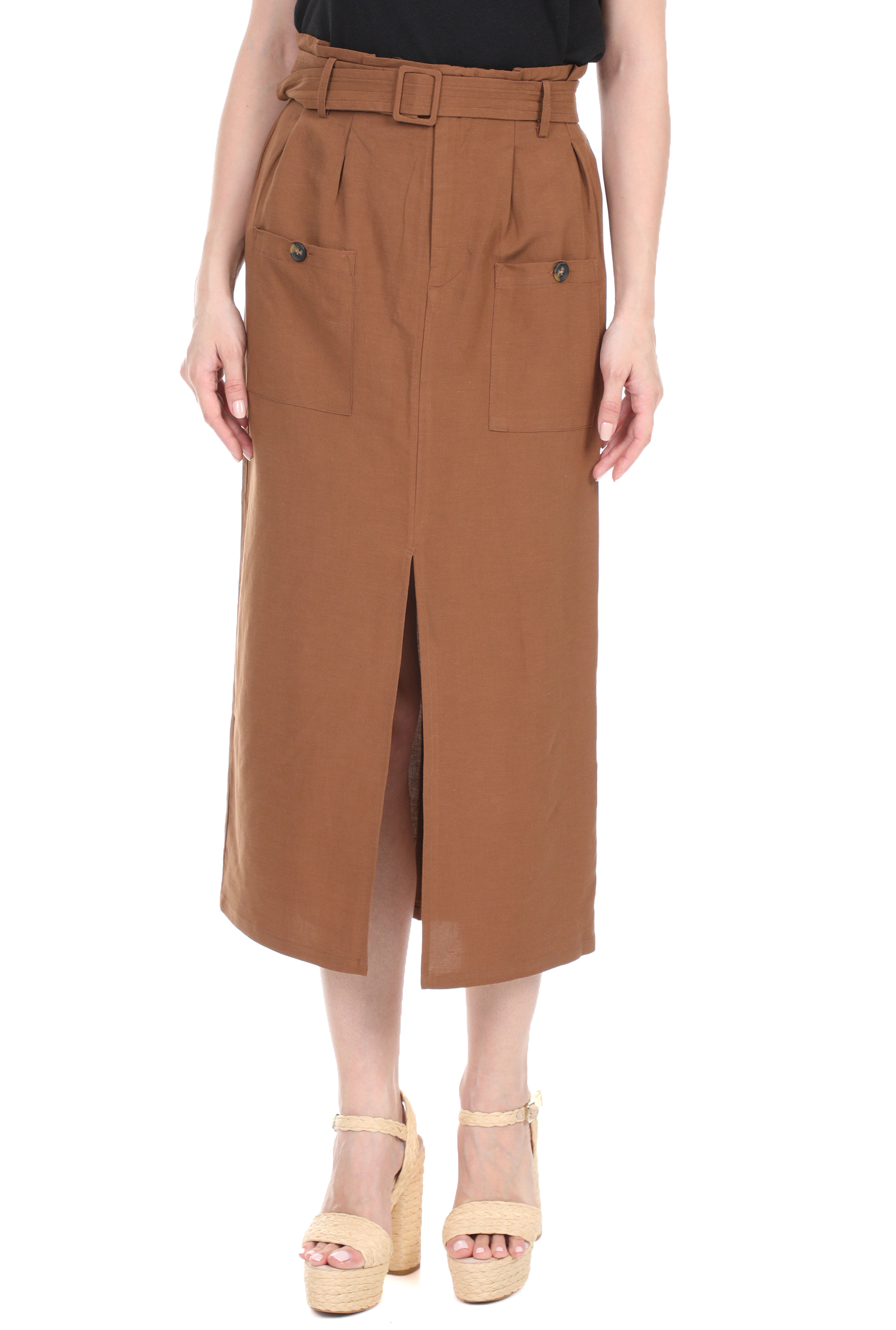 Γυναικεία/Ρούχα/Φούστες/Μέχρι το γόνατο LA DOLLS - Γυναικεία midi φούστα LA DOLLS SAFARI καφέ