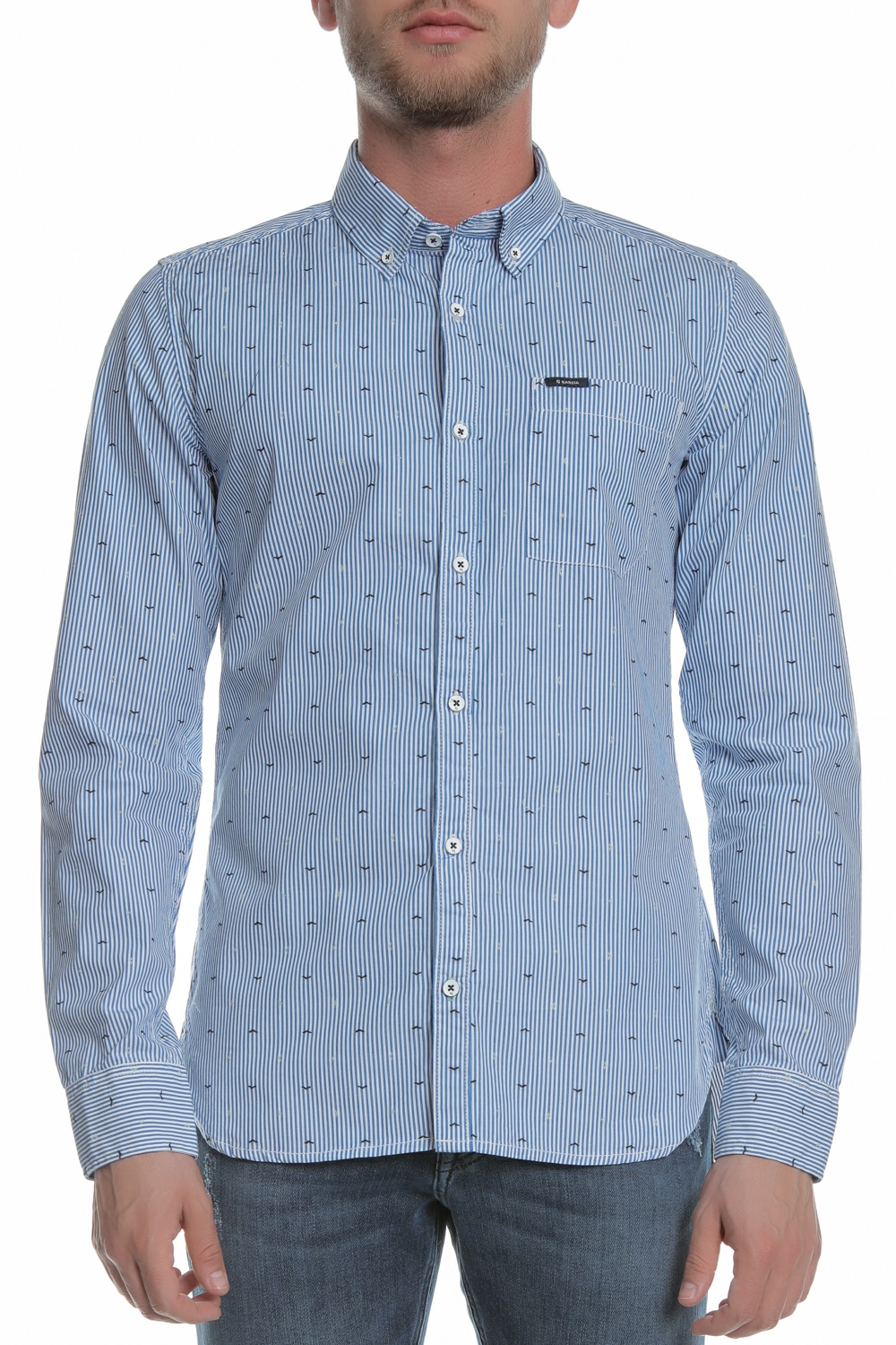 Ανδρικά/Ρούχα/Πουκάμισα/Μακρυμάνικα GARCIA JEANS - Ανδρικό πουκάμισο GARCIA JEANS μπλε λευκό