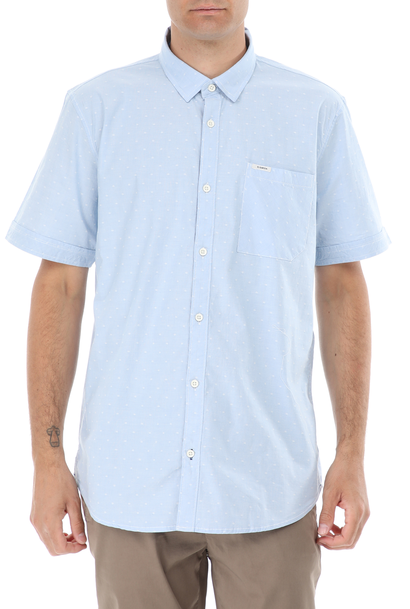 Ανδρικά/Ρούχα/Πουκάμισα/Κοντομάνικα-Αμάνικα GARCIA JEANS - Ανδρικό πουκάμισο GARCIA JEANS γαλάζιο λευκό