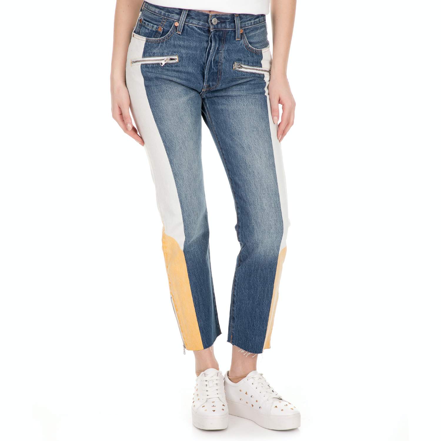 Γυναικεία/Ρούχα/Τζίν/Straight LEVI'S - Γυναικείο cropped jean παντελόνι LEVI'S MOTO 501 SHOW TEETH μπλε λευκό