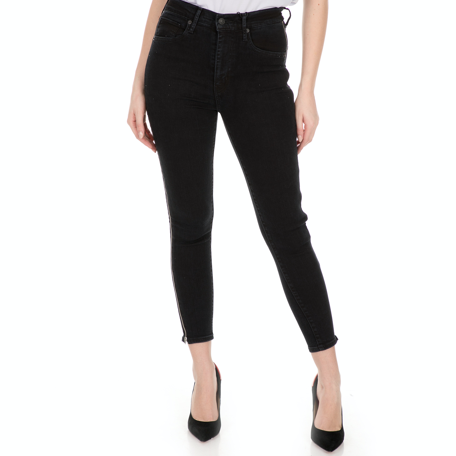 LEVI'S Γυναικείο jean παντελόνι LEVI'S MILE HIGH ANKLE ZIPPERS SURE μαύρο