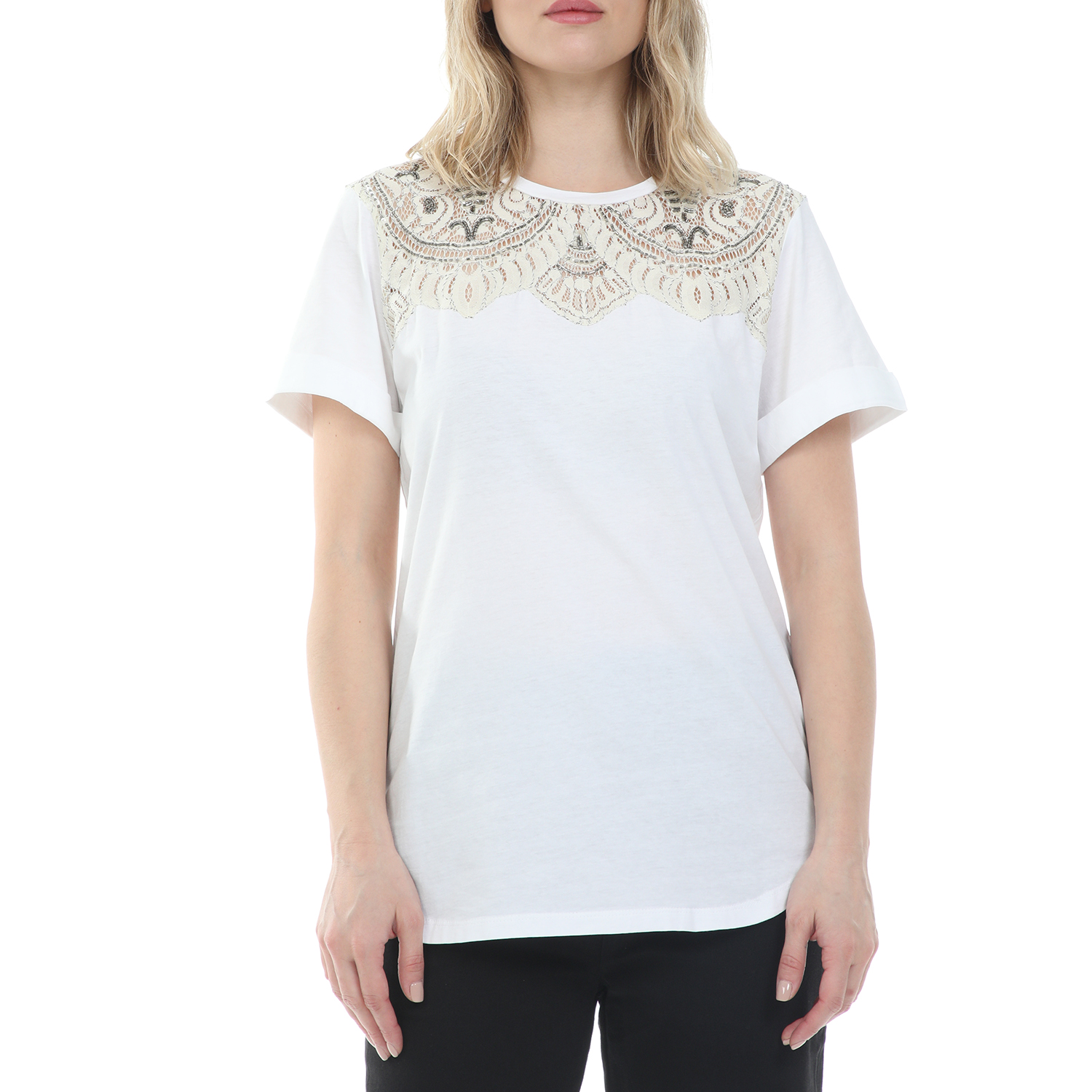Γυναικεία/Ρούχα/Μπλούζες/Κοντομάνικες TWIN-SET - Γυναικεία μπλούζα TWIN-SET λευκή