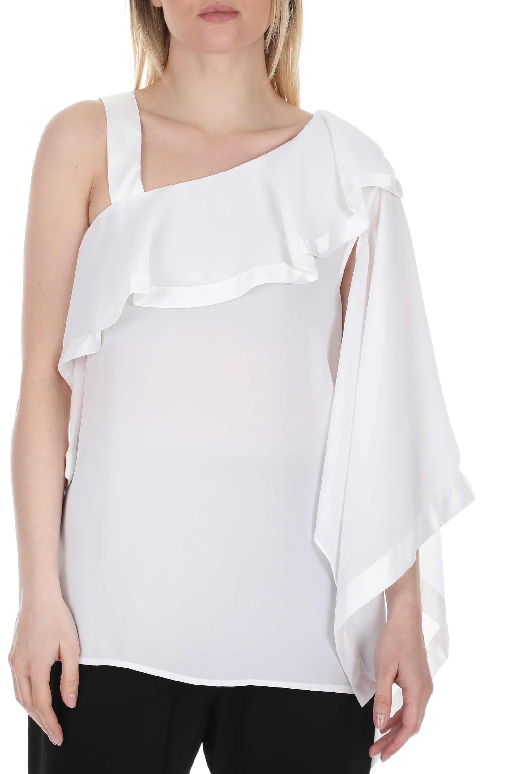 Γυναικεία/Ρούχα/Μπλούζες/Τοπ NENETTE - Γυναικεία μπλούζα με έναν ώμο NENETTE FLIA λευκή