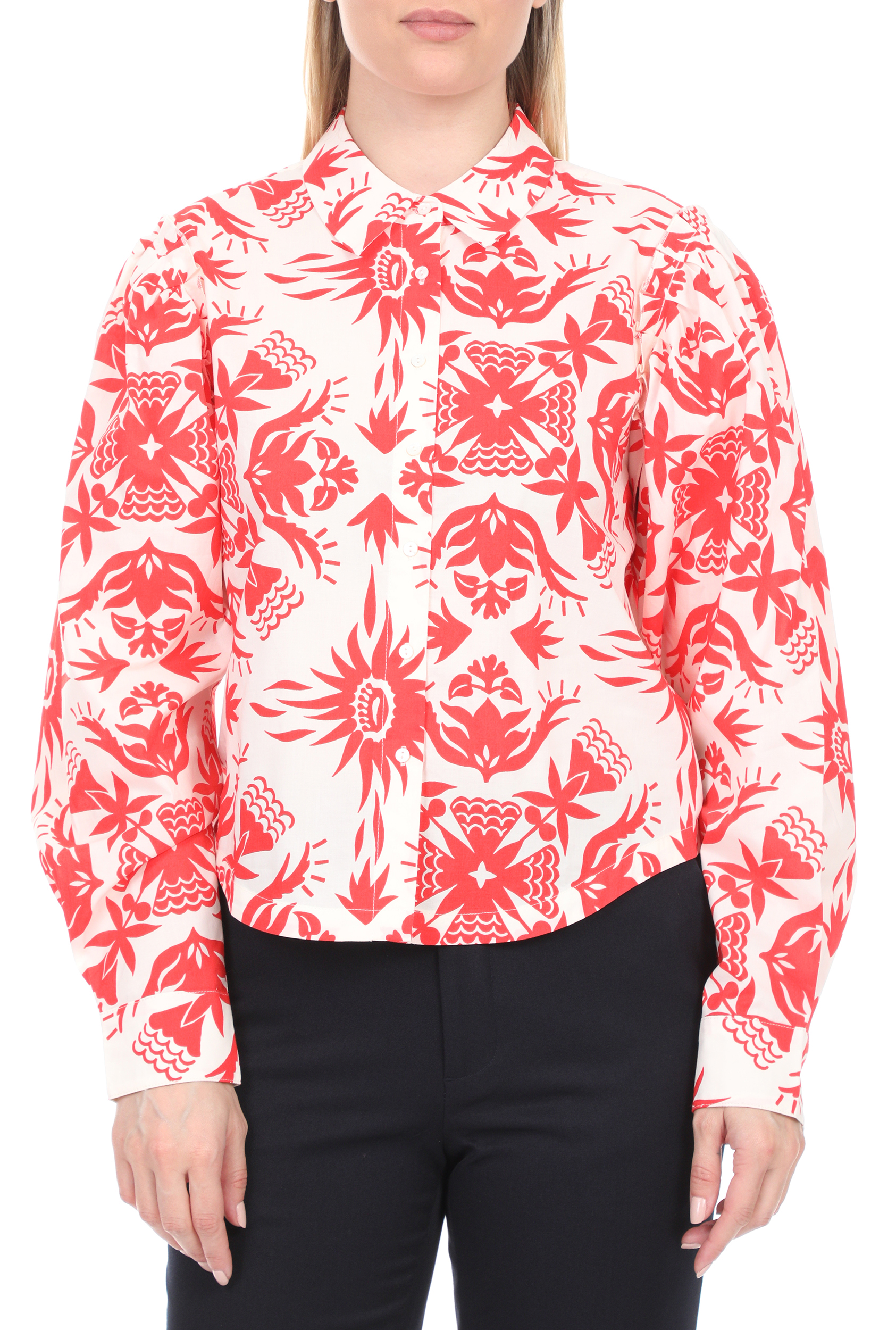Γυναικεία/Ρούχα/Πουκάμισα/Μακρυμάνικα SCOTCH & SODA - Γυναικείο cropped πουκάμισο SCOTCH & SODA λευκό κόκκινο