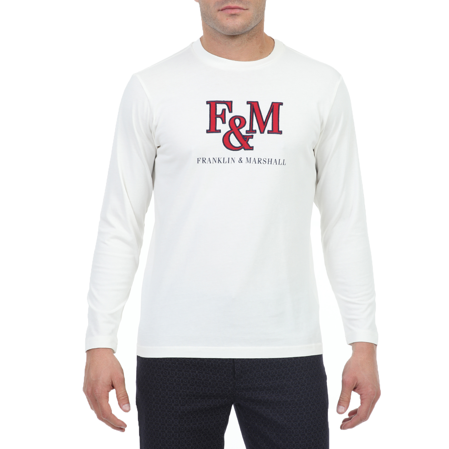 Ανδρικά/Ρούχα/Μπλούζες/Μακρυμάνικες FRANKLIN & MARSHALL - Ανδρική μακρυμάνικη μπλούζα FRANKLIN & MARSHALL λευκή