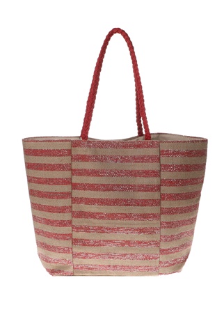 MOLLY BRACKEN-Γυναικεία ψάθινη τσάντα παραλίας MOLLY BRACKEN κόκκινη μπεζ