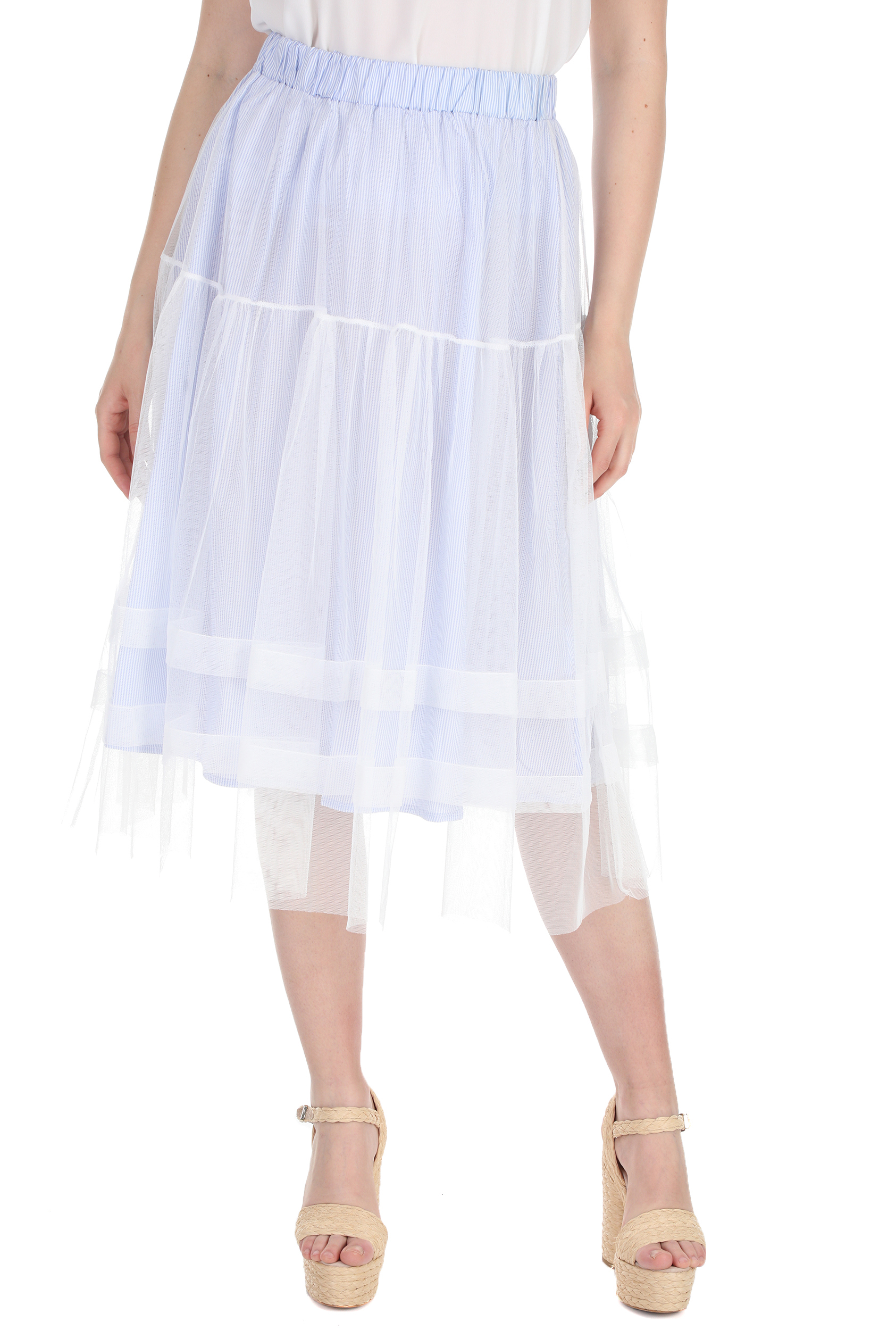 Γυναικεία/Ρούχα/Φούστες/Μέχρι το γόνατο MOLLY BRACKEN - Γυναικεία midi φούστα MOLLY BRACKEN μπλε λευκή