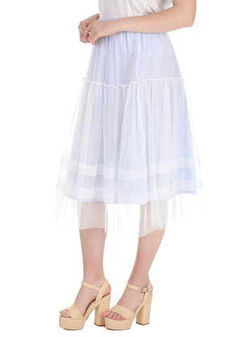 MOLLY BRACKEN-Γυναικεία midi φούστα MOLLY BRACKEN μπλε λευκή