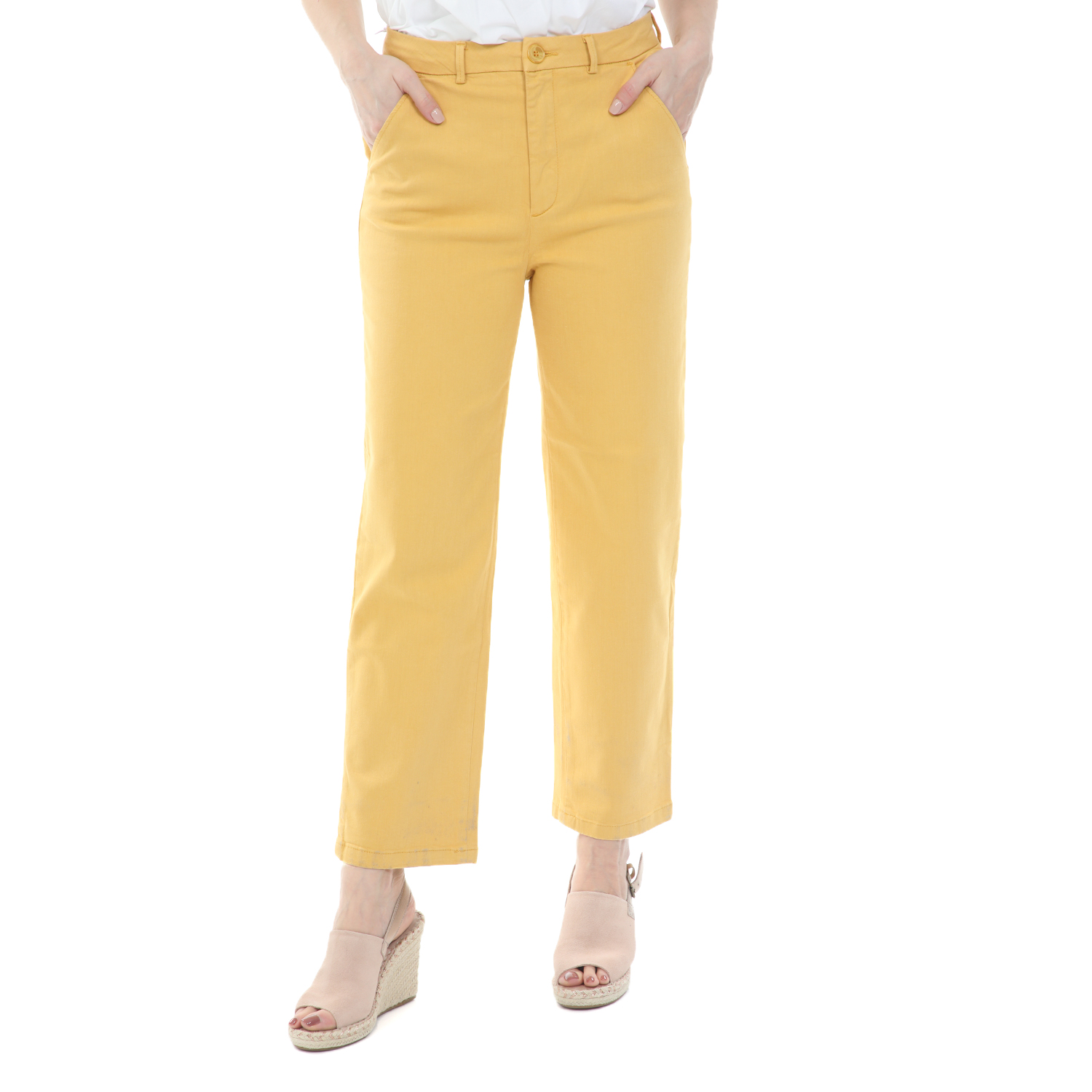 Γυναικεία/Ρούχα/Παντελόνια/Ισια Γραμμή REIKO - Γυναικείο παντελόνι cropped REIKO SANDY HIGH κίτρινο