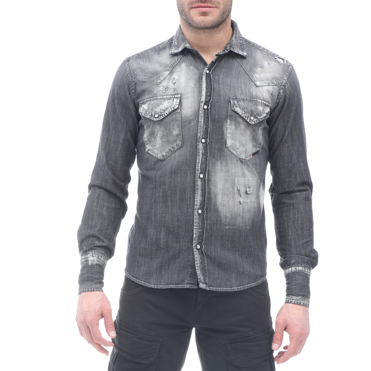 Ανδρικά/Ρούχα/Πουκάμισα/Μακρυμάνικα TAKESHY KUROSAWA - Ανδρικό jean πουκάμισο TAKESHY KUROSAWA γκρι
