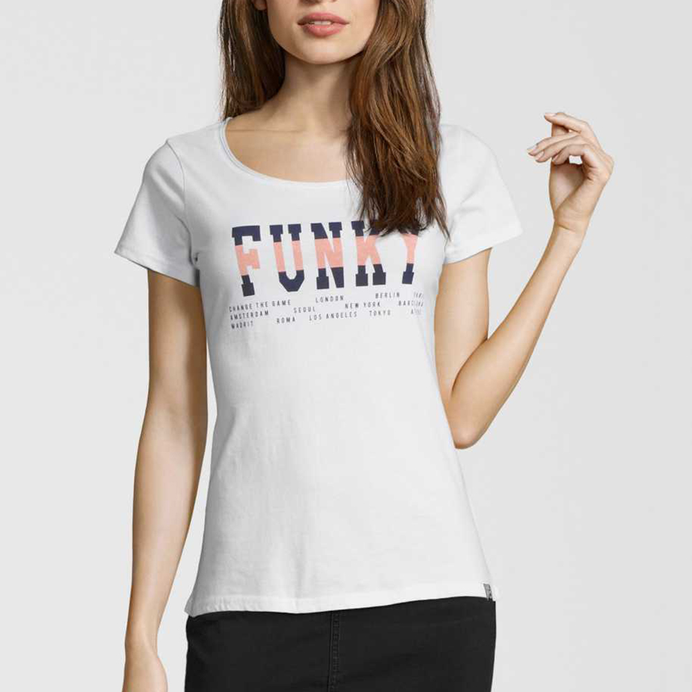 Γυναικεία/Ρούχα/Μπλούζες/Κοντομάνικες FUNKY BUDDΗA - Γυναικείο t-shirt FUNKY BUDDΗA λευκό