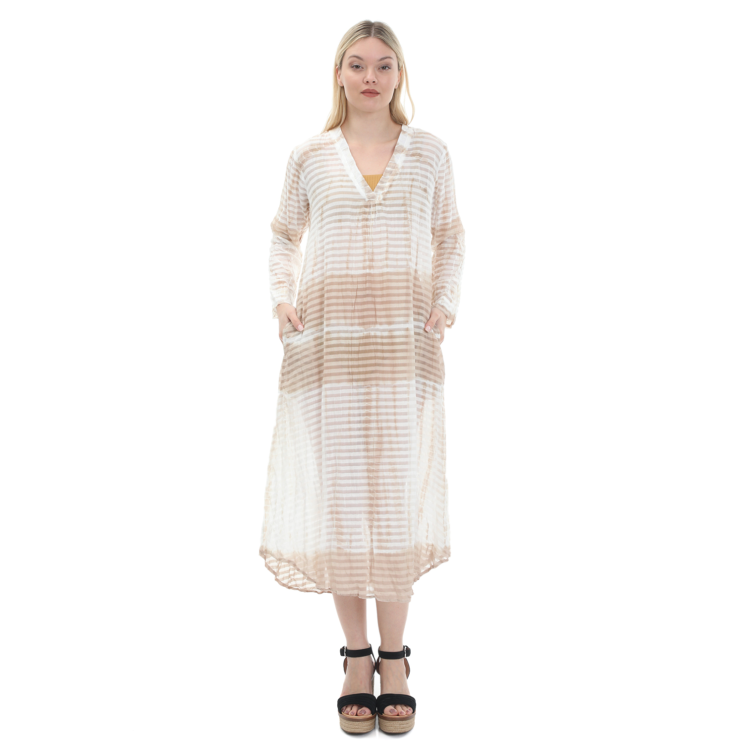 Γυναικεία/Ρούχα/Φορέματα/Μάξι ONESEASON - Γυναικείο maxi φόρεμα ONESEASON JESS μπεζ λευκό