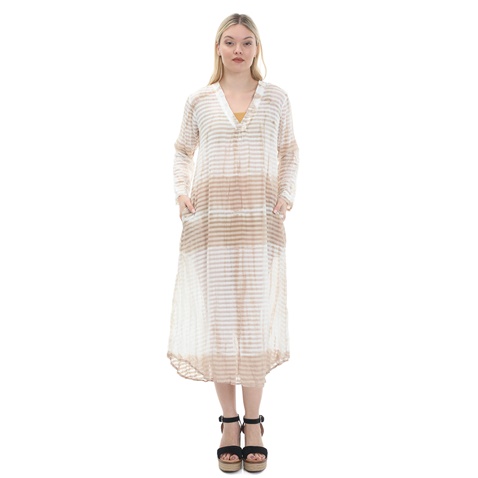 ONESEASON-Γυναικείο maxi φόρεμα ONESEASON JESS μπεζ λευκό