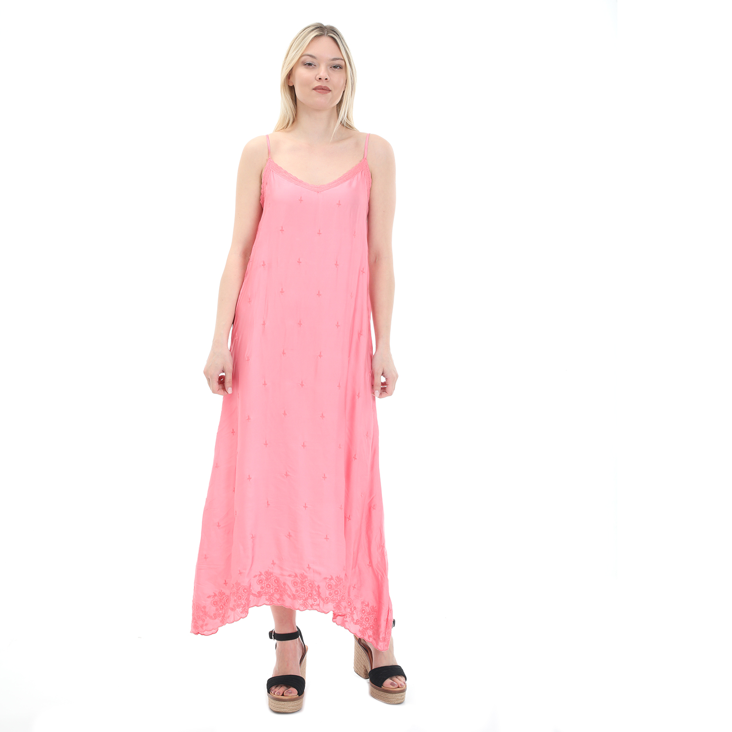 ONESEASON Γυναικείο maxi φόρεμα ONESEASON ANTOINETTE SLIP DRESS ροζ