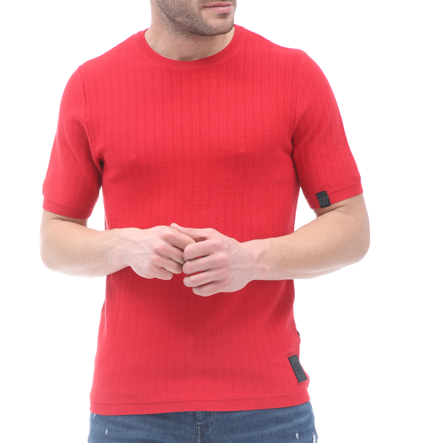 Ανδρικά/Ρούχα/Πλεκτά-Ζακέτες/Πουλόβερ CR7 - Ανδρική πλεκτή μπλούζα CR7 Casual Smart Sweater-Slim κόκκινη