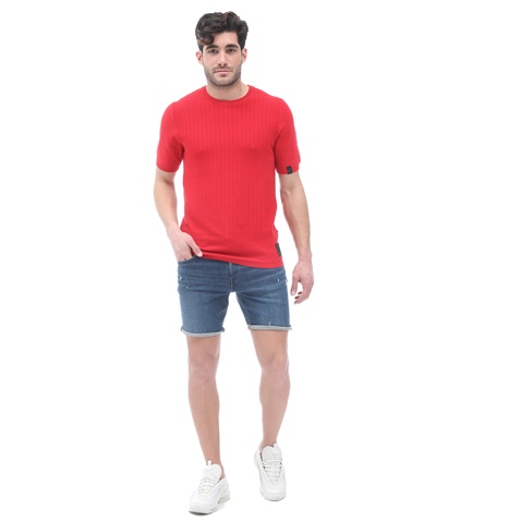 CR7-Ανδρική πλεκτή μπλούζα CR7 Casual Smart Sweater-Slim κόκκινη