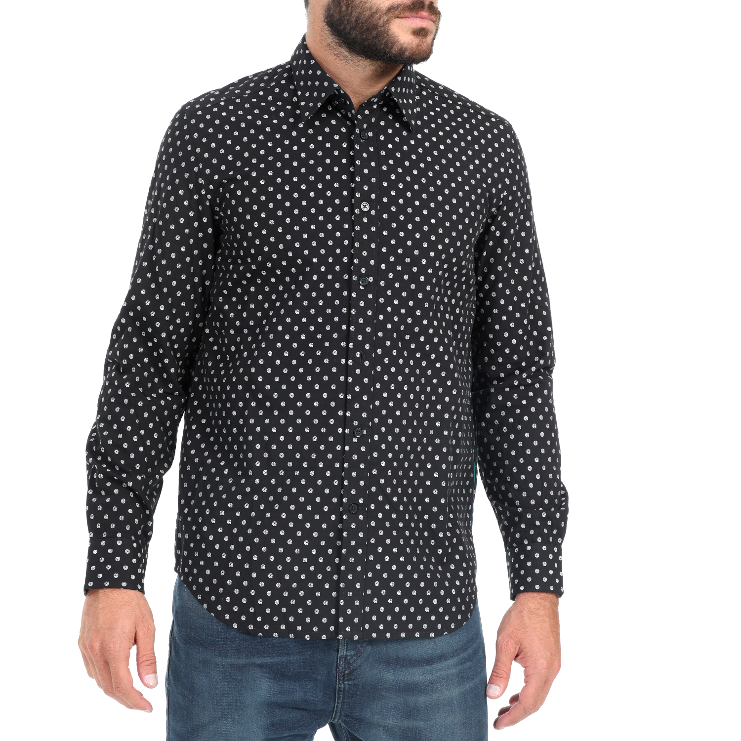 DIESEL - Ανδρικό πουκάμισο DIESEL S-JIROU μαύρο εκρού