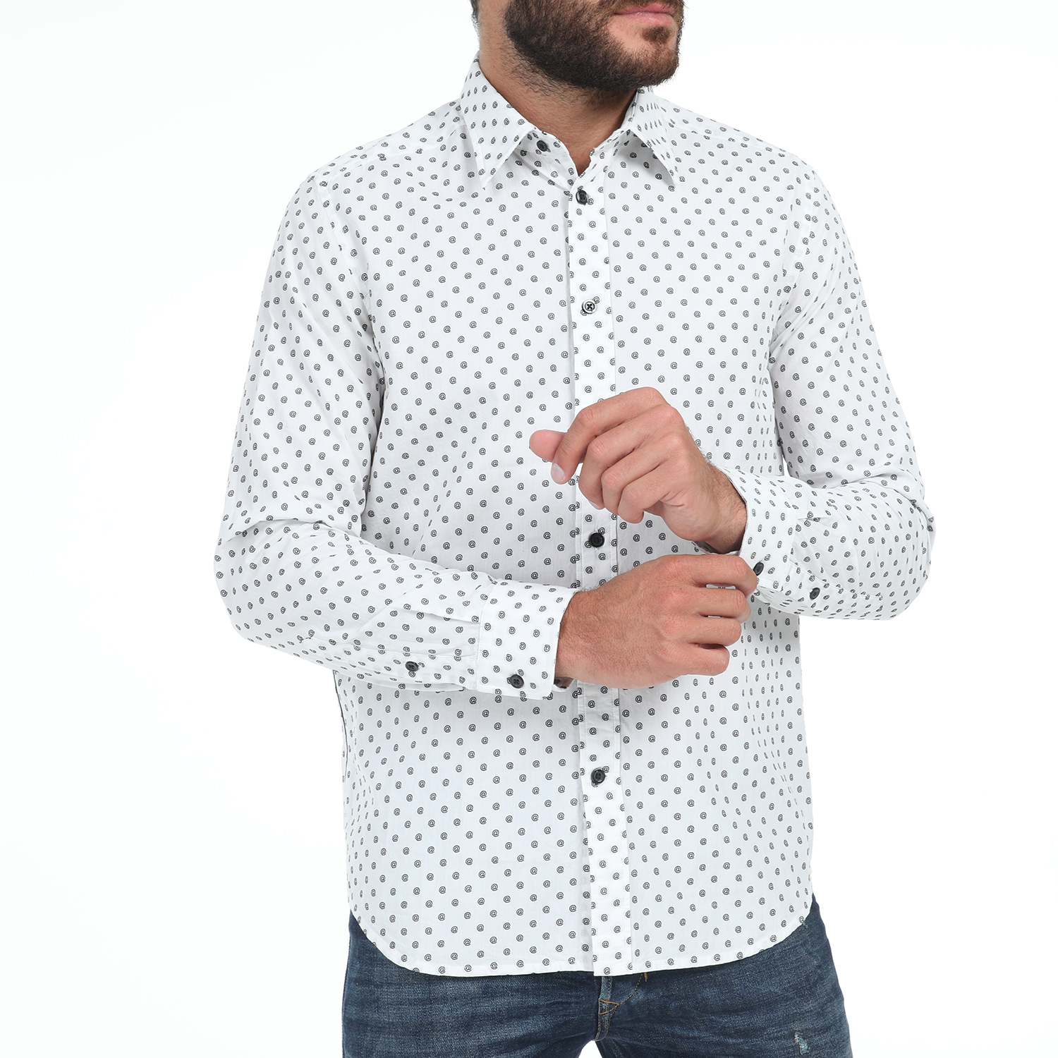 DIESEL - Ανδρικό πουκάμισο DIESEL S-JIROU λευκό μπλε
