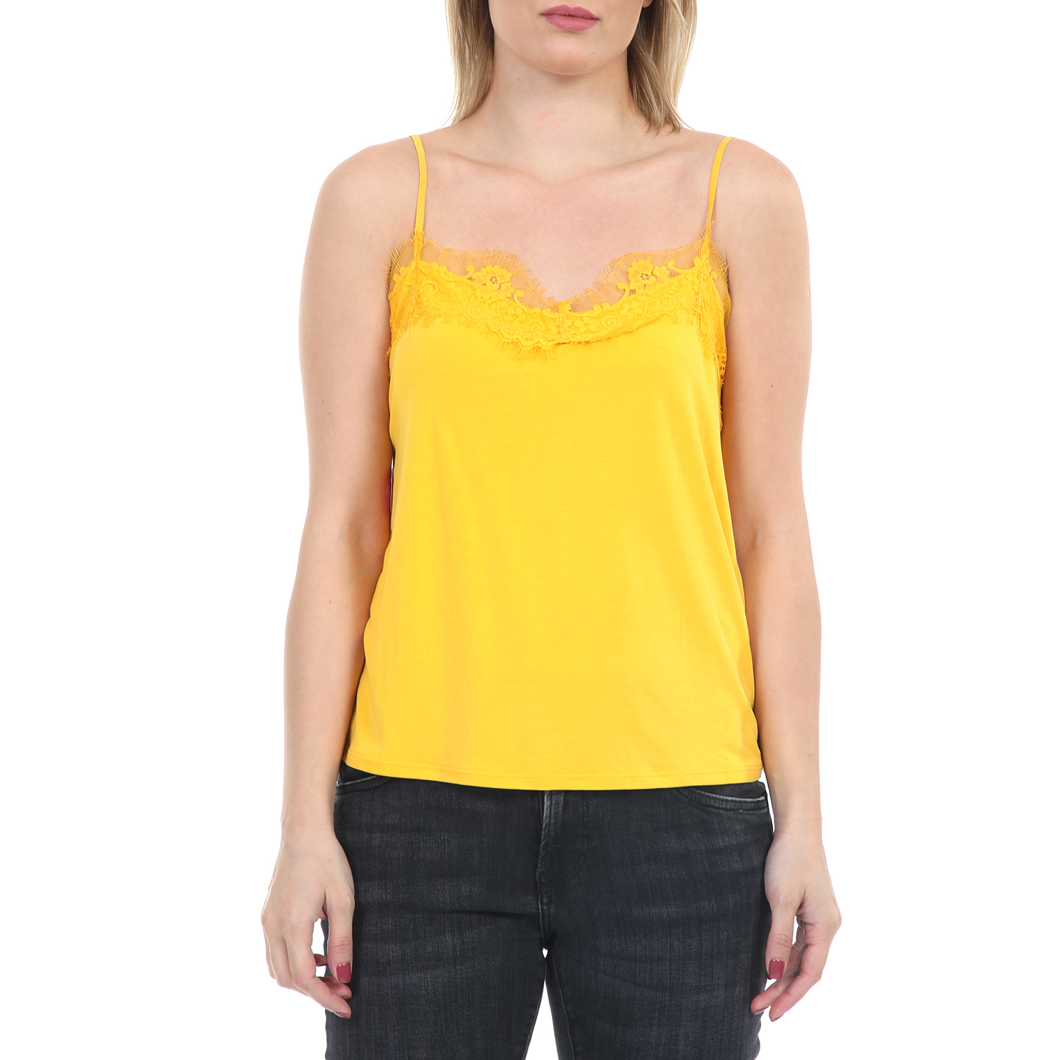 Γυναικεία/Ρούχα/Μπλούζες/Τοπ GARCIA JEANS - Γυναικείο τοπ με δαντέλα GARCIA JEANS κίτρινο